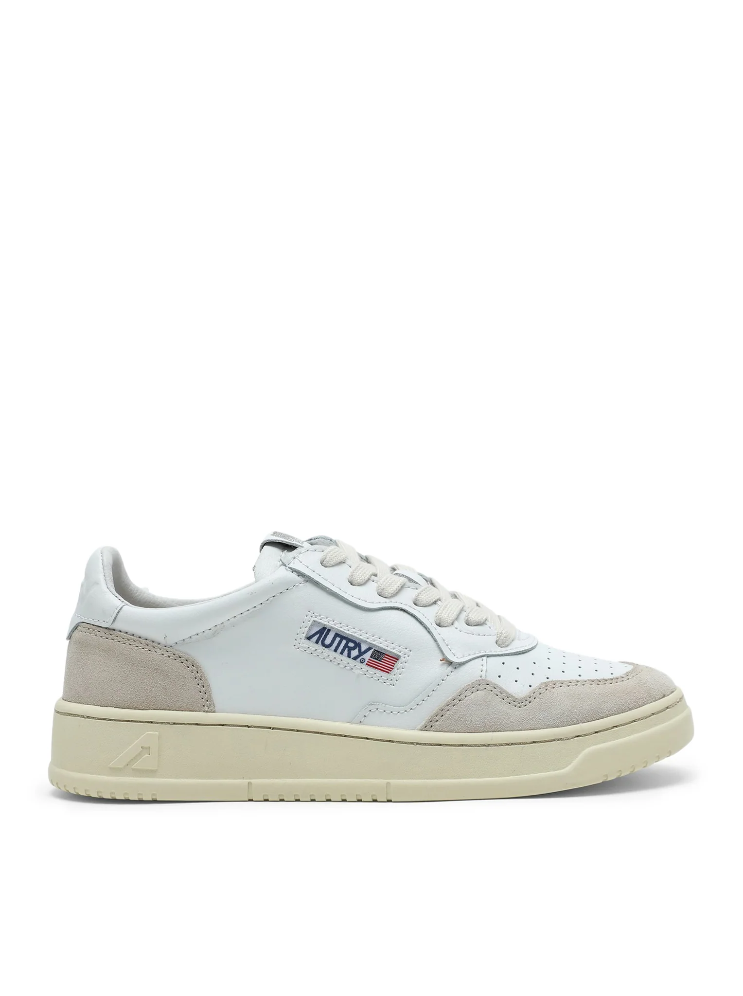 MEDALIST LOW SNEAKERS IN WHITE LEATHER AND BEIGE SUEDE