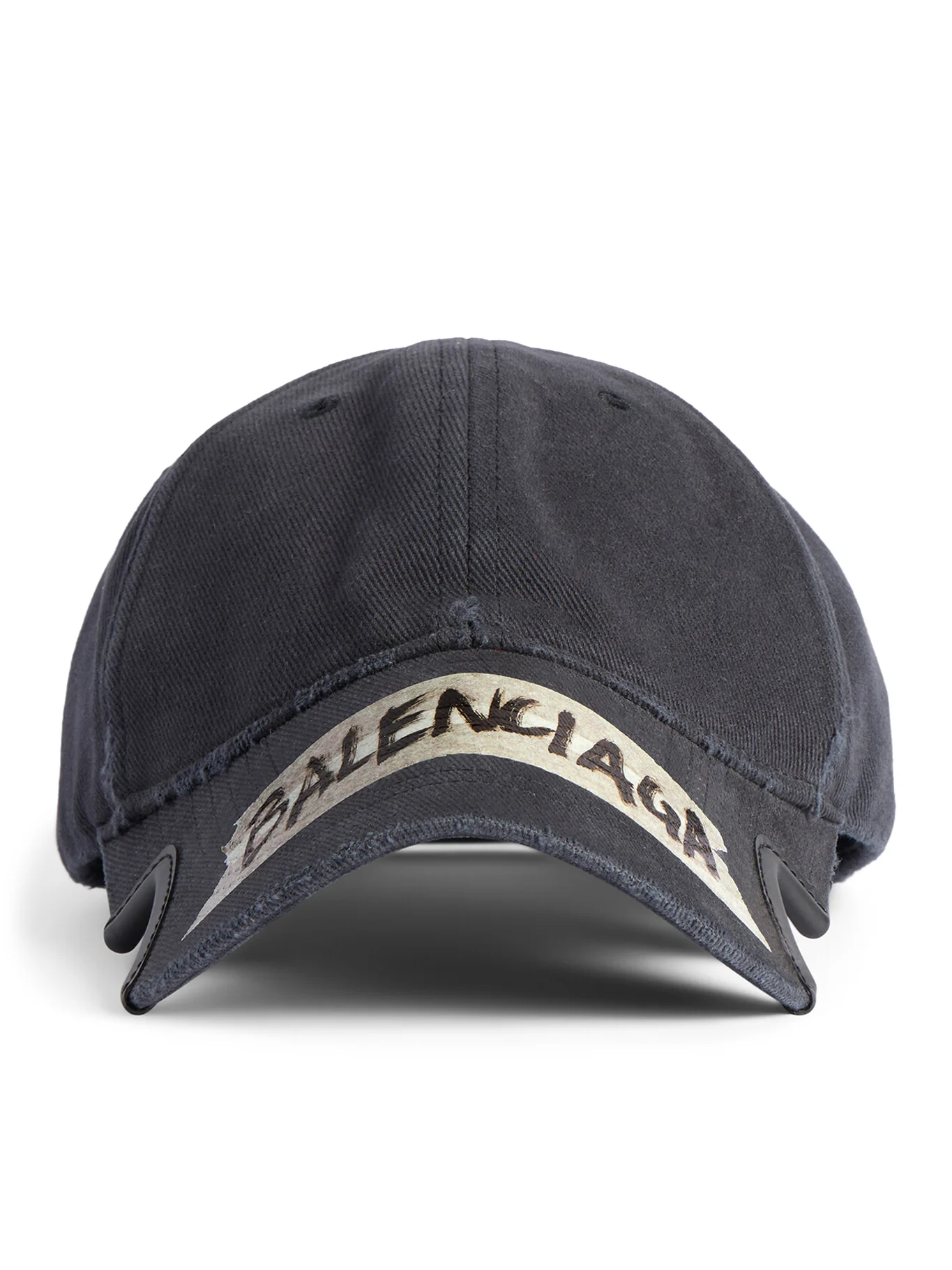 BLACK COTTON DRILL MASKING TAPE CAP WITH A WASHED EFFECT