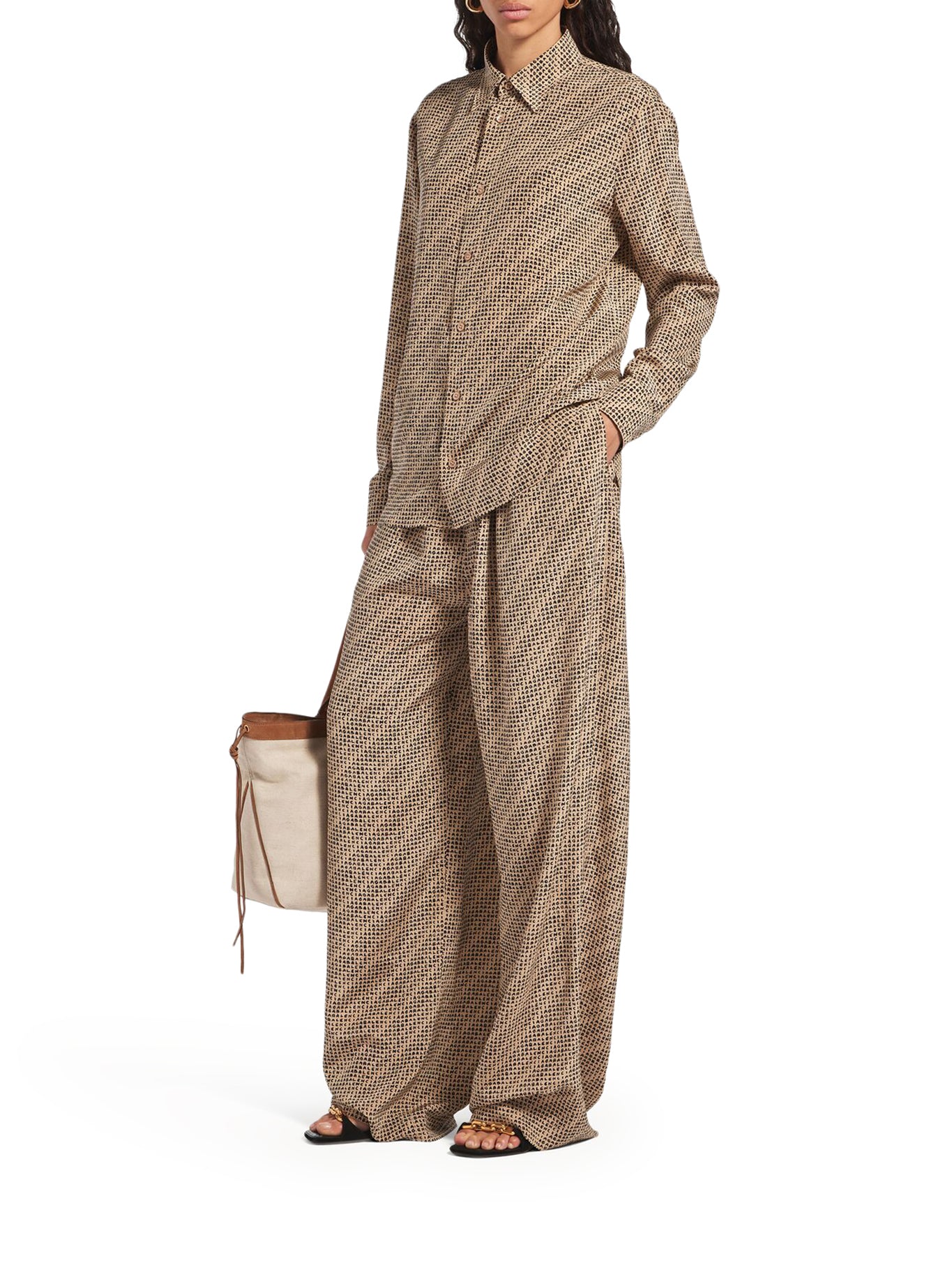 MONOGRAM PANTS IN BEIGE AND BLACK SILK CREPE - Image 2