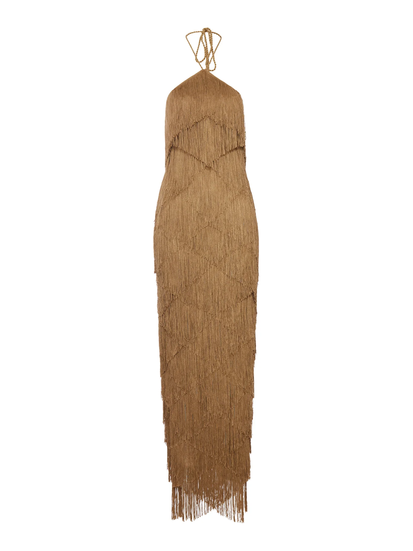 LONG HALTER DRESS WITH FRINGES