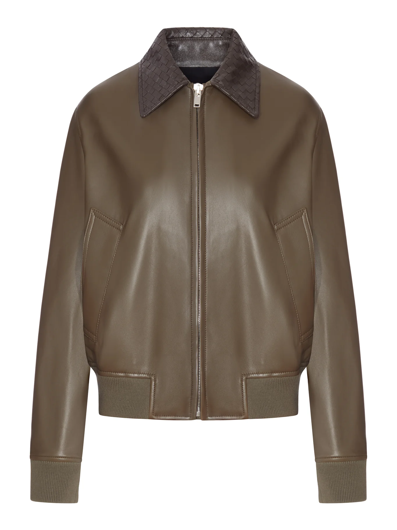 GLOSSY LAMBSKIN JACKET WITH A DETACHABLE BRAIDED COLLAR