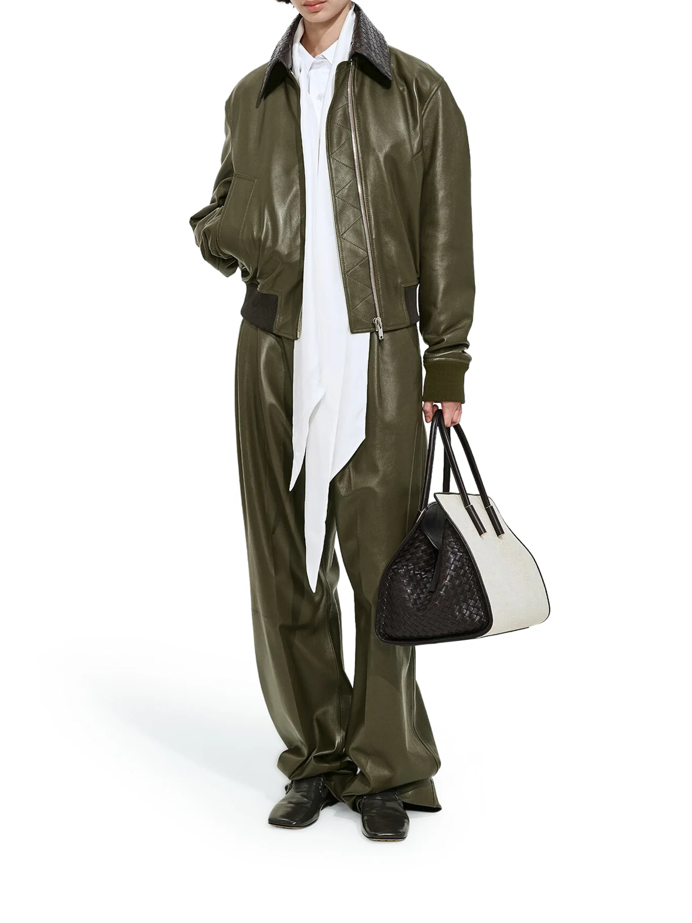 GLOSSY LAMBSKIN JACKET WITH A DETACHABLE BRAIDED COLLAR - Image 2