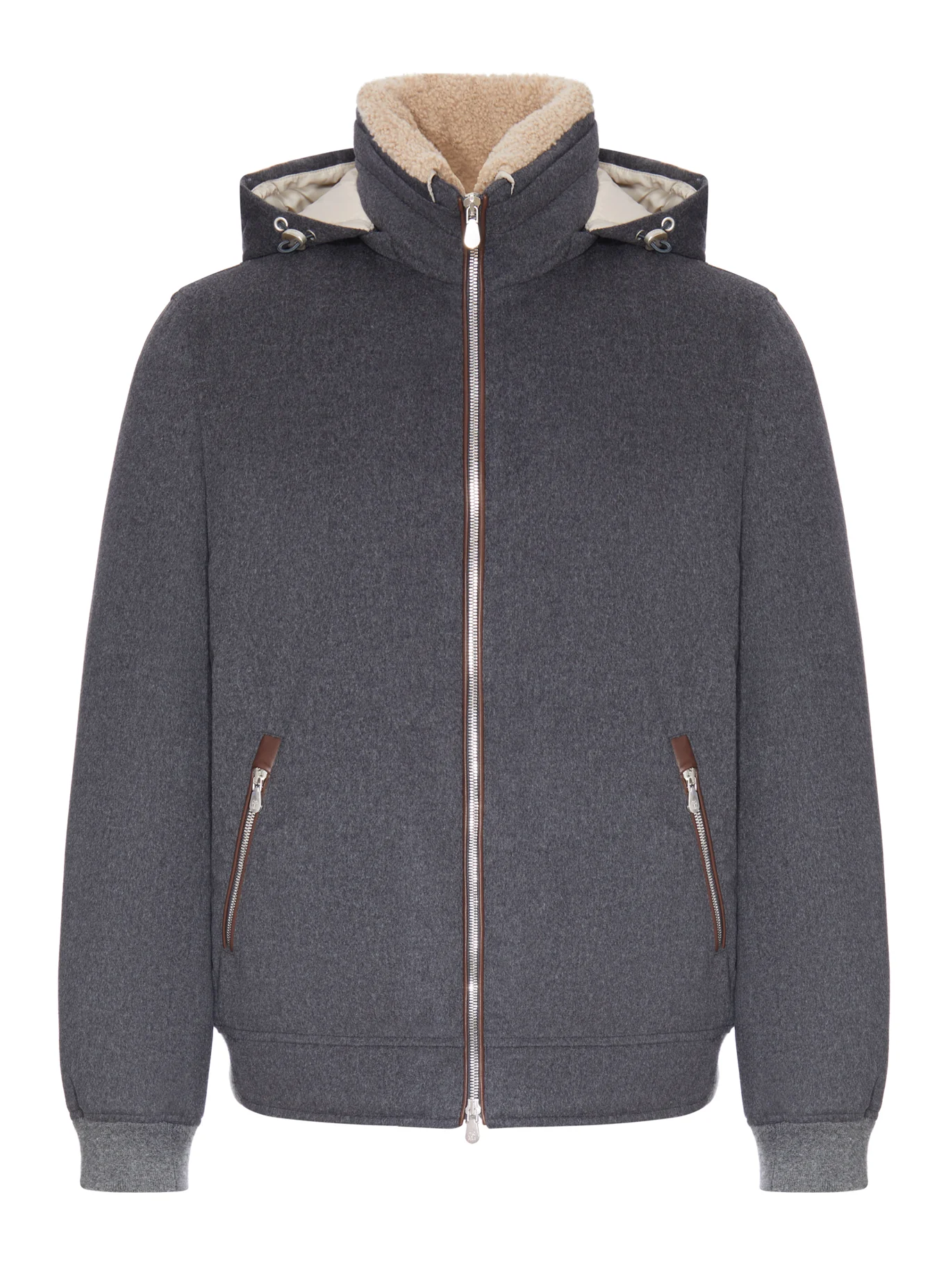HOODED BOMBER JACKET IN WOOL AND SHEARLING