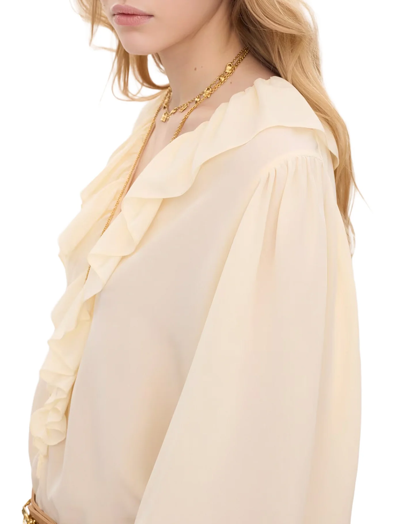 V-NECK RUFFLE TOP IN CRÊPE DE CHINE - Image 5