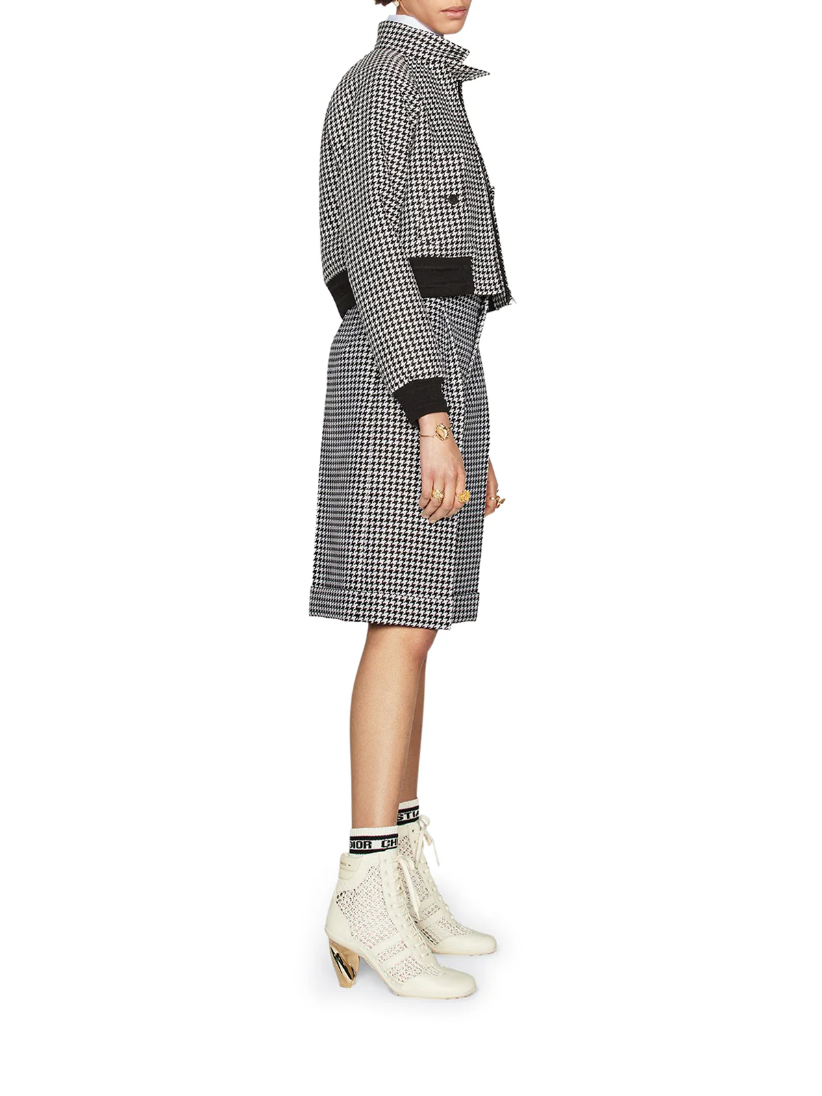 BERMUDA in black and white wool and silk Twill with micro houndstooth motif - Image 3