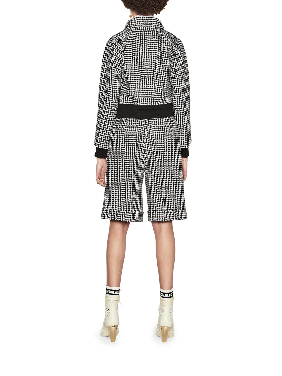 BERMUDA in black and white wool and silk Twill with micro houndstooth motif - Image 4