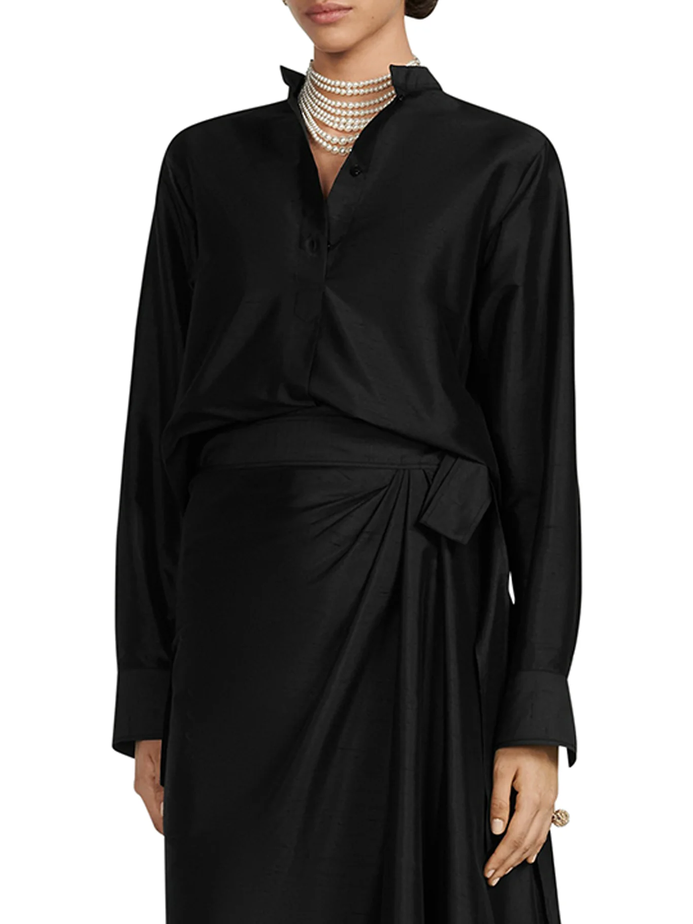 BLOUSE Black lightweight shantung silk - Image 2