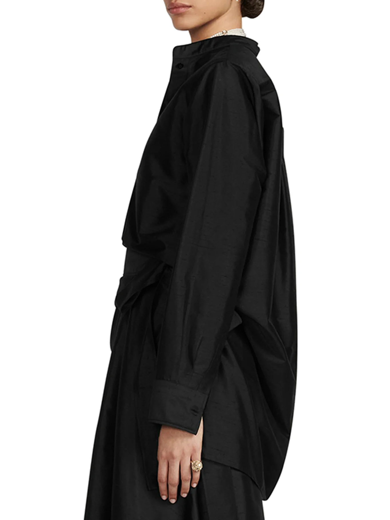 BLOUSE Black lightweight shantung silk - Image 3
