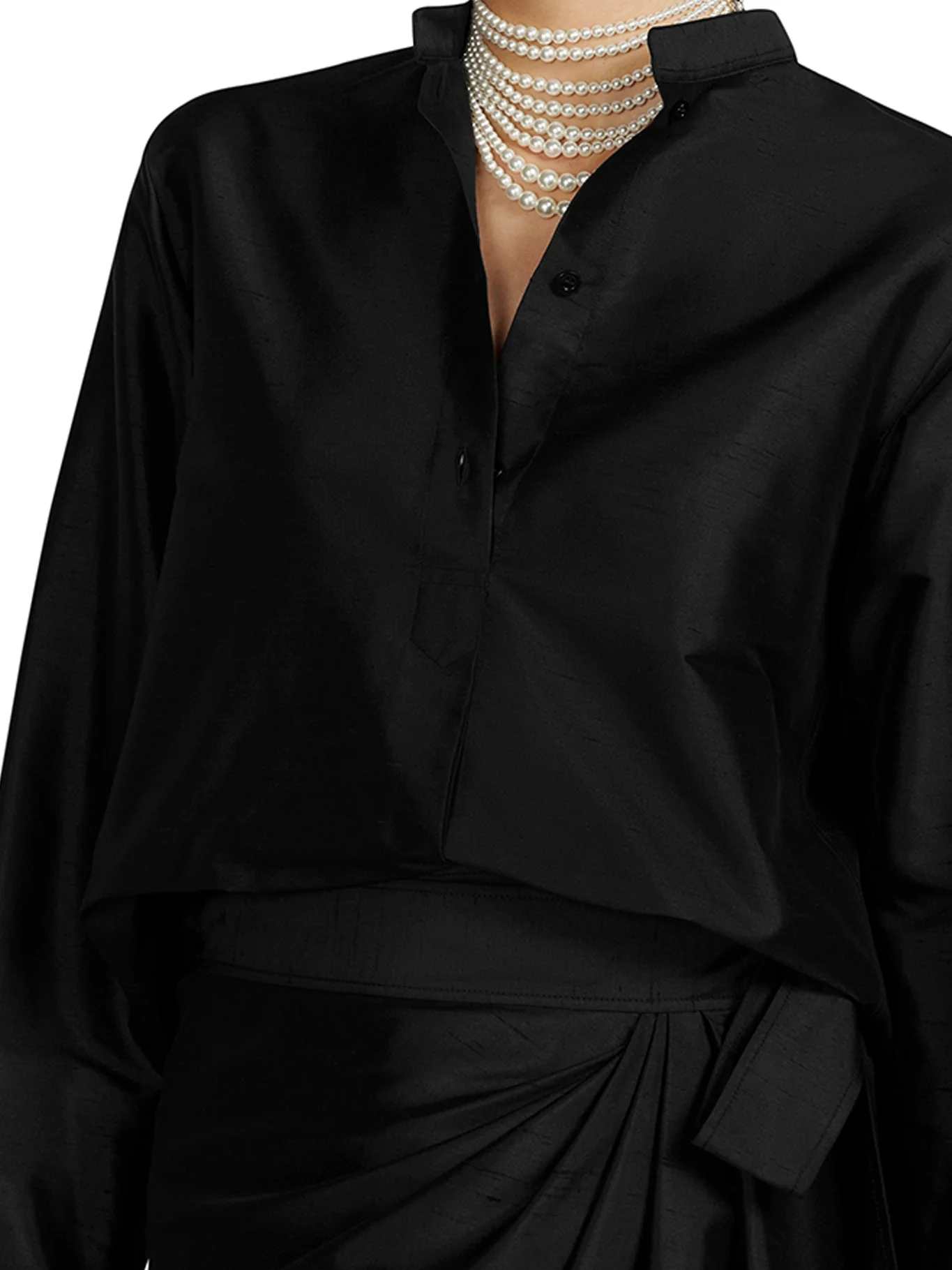BLOUSE Black lightweight shantung silk - Image 5