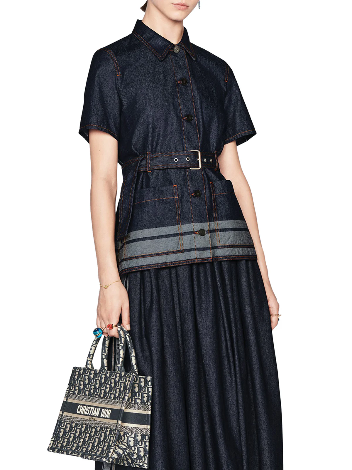 COUTURE SHORT SLEEVE JACKET IN DENIM WITH BELT
