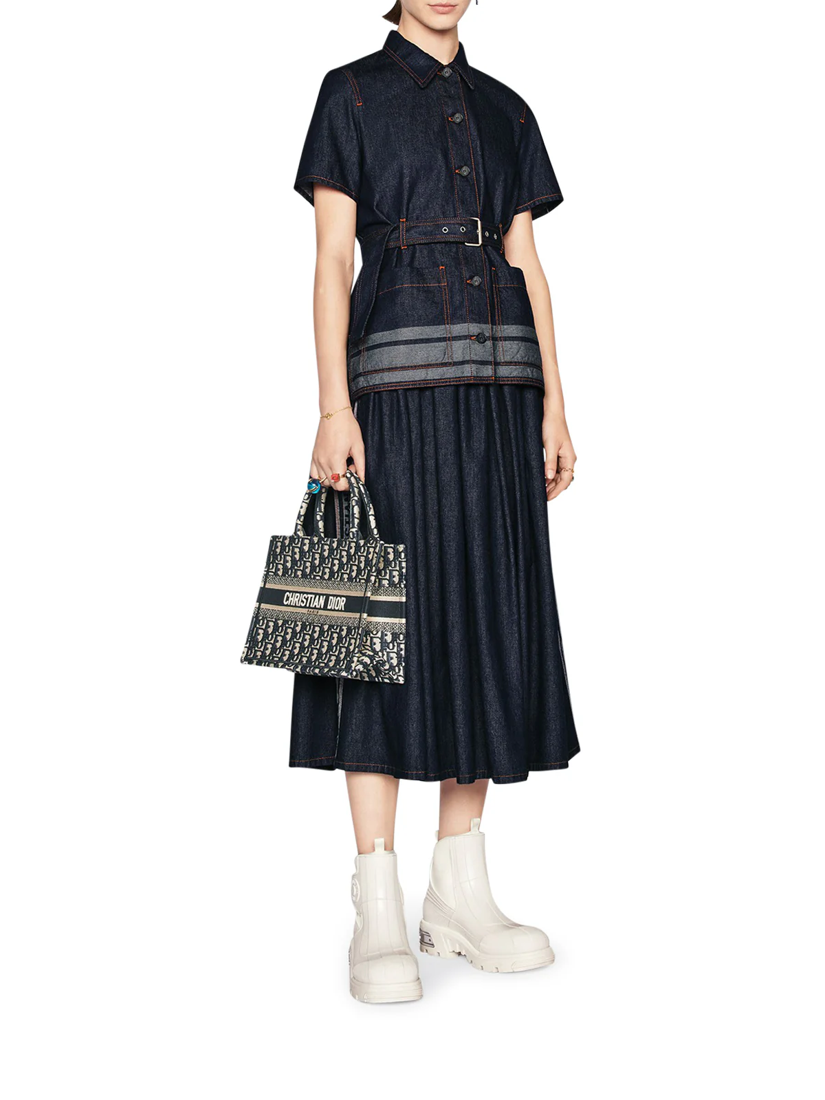 COUTURE SHORT SLEEVE JACKET IN DENIM WITH BELT - Image 3