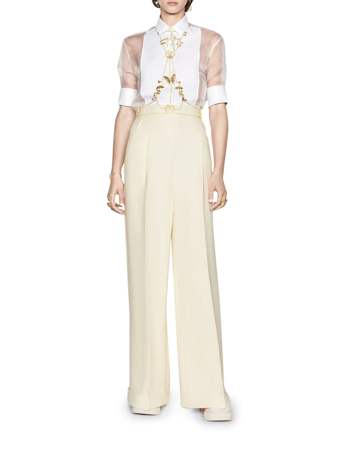 CROPPED BLOUSE WITH INTEGRATED PLASTRON