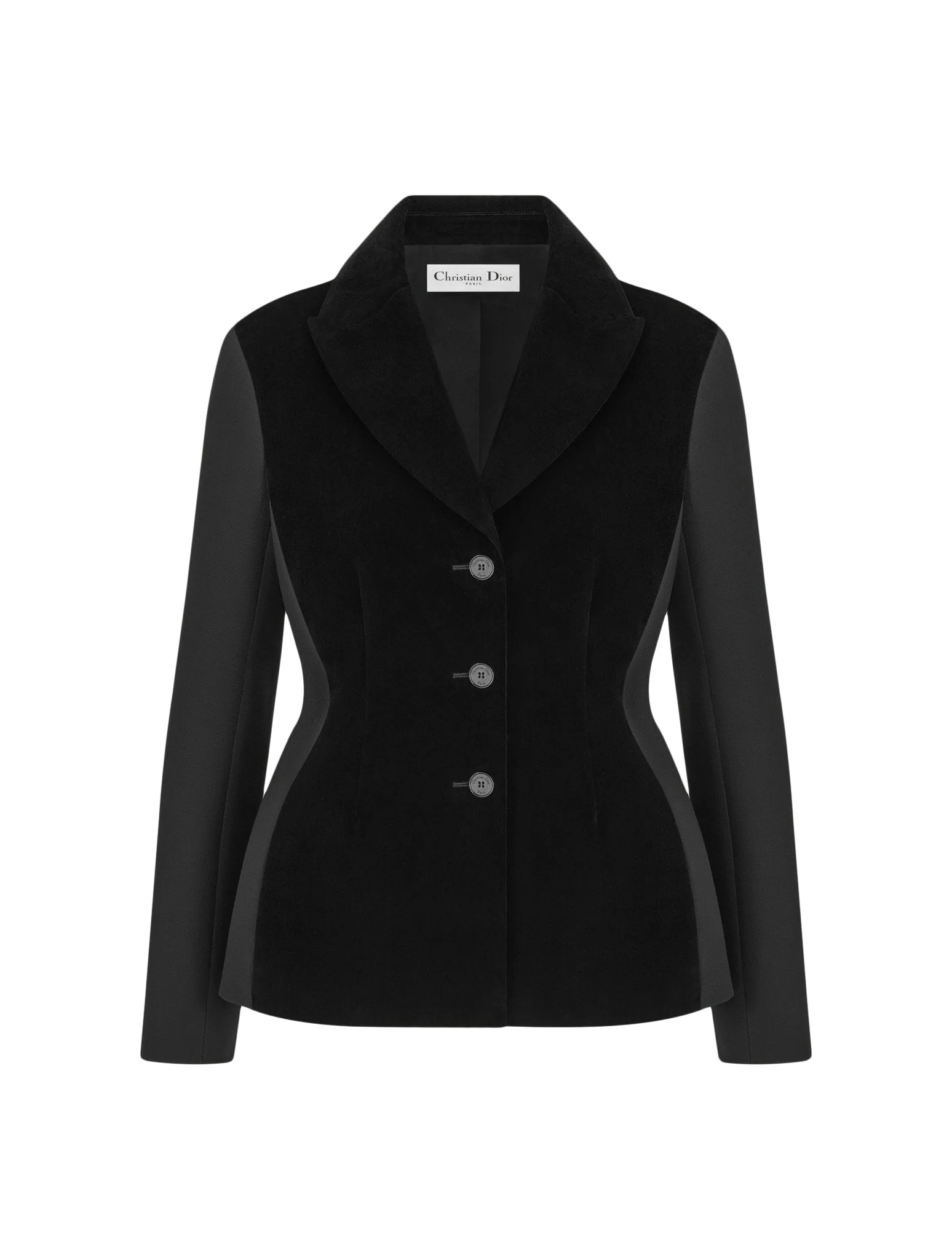 FITTED JACKET in black wool and silk with velvet effect