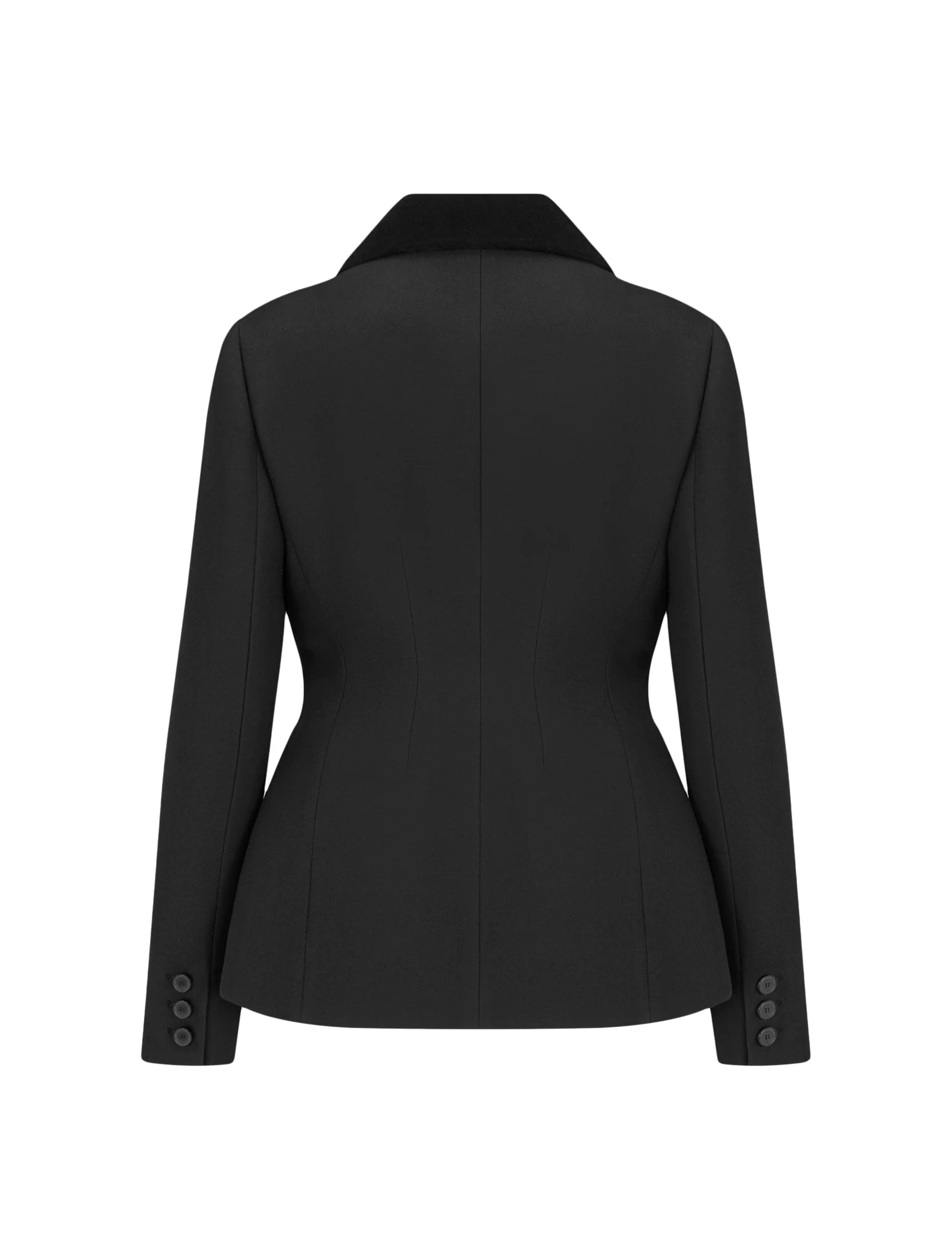 FITTED JACKET in black wool and silk with velvet effect - Image 2