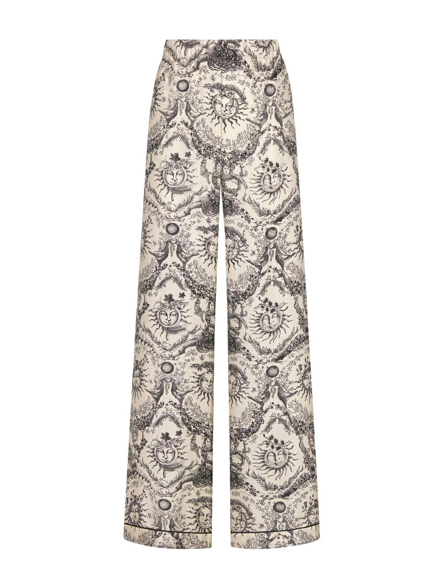 Trousers White and gray Toile de Jouy Soleil silk twill