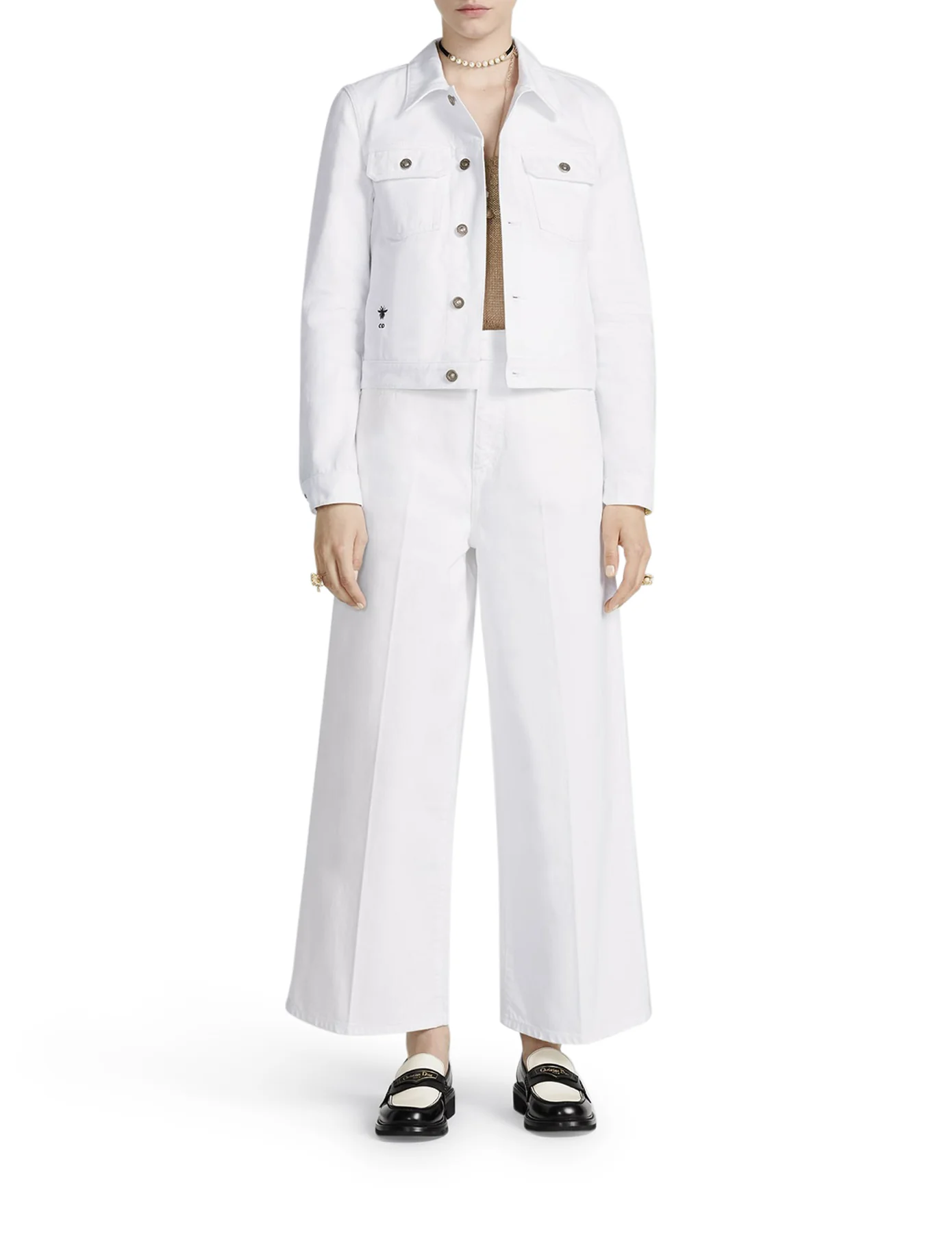 White cotton denim with gold Rêve d`Infini motif