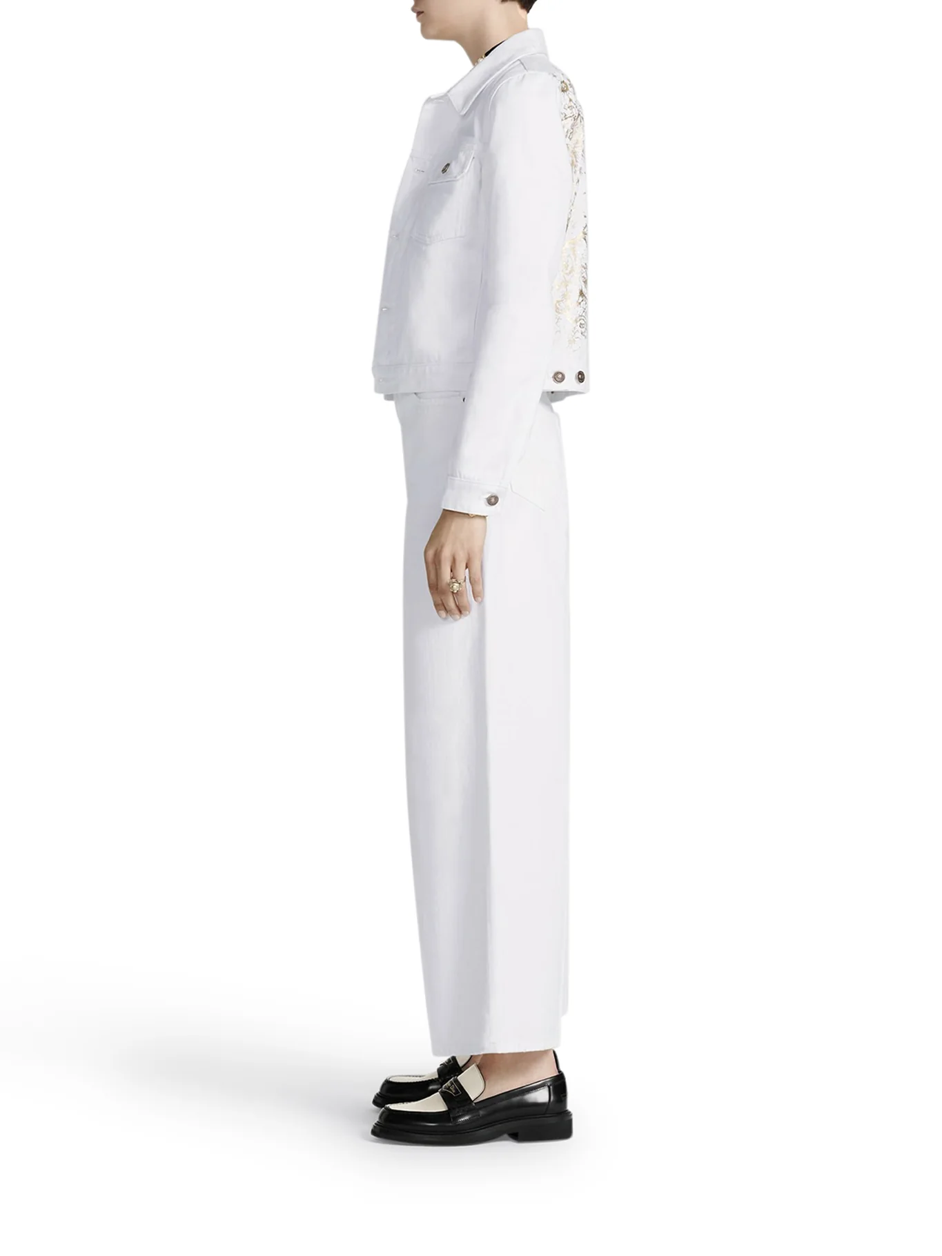 White cotton denim with gold Rêve d`Infini motif - Image 3