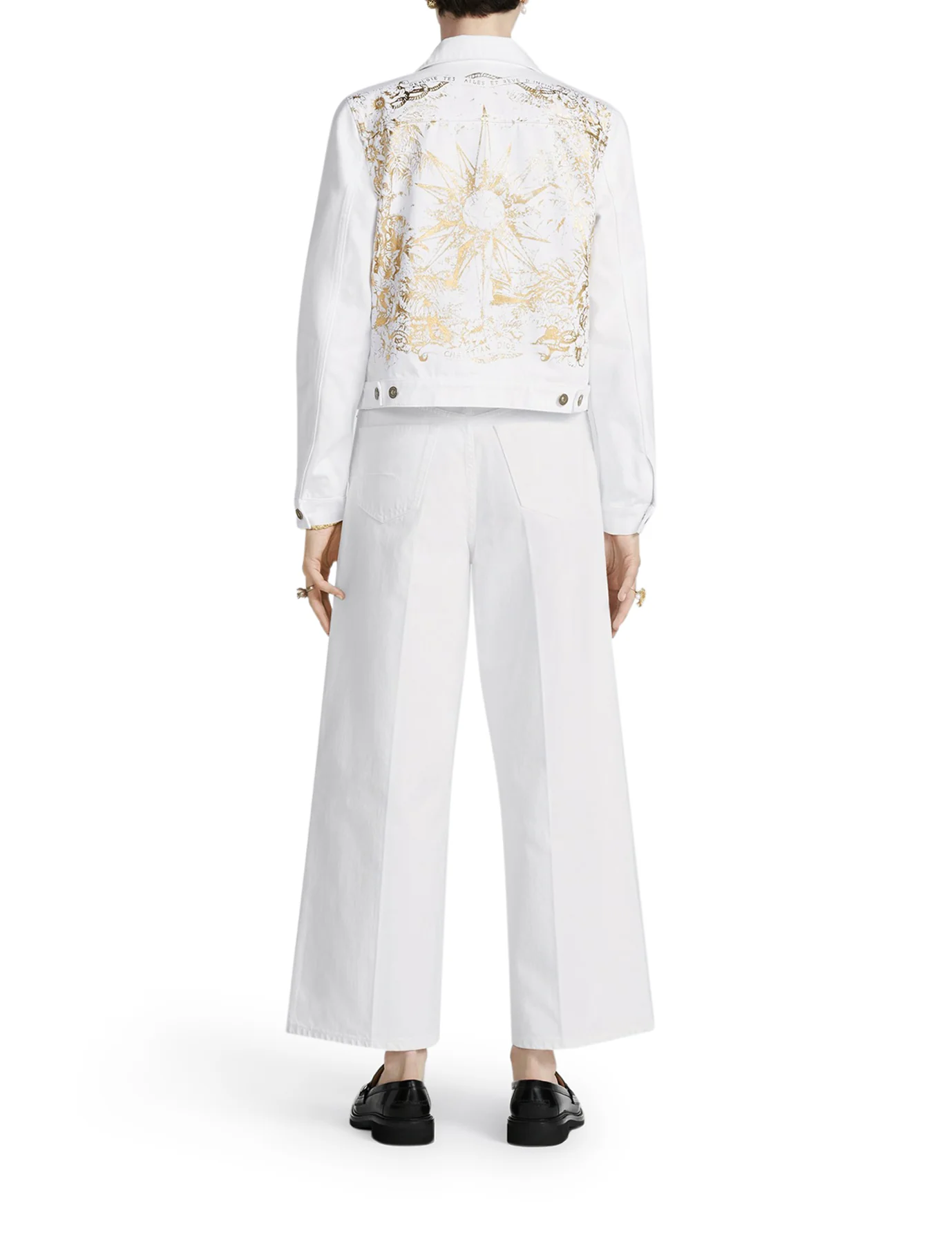 White cotton denim with gold Rêve d`Infini motif - Image 4