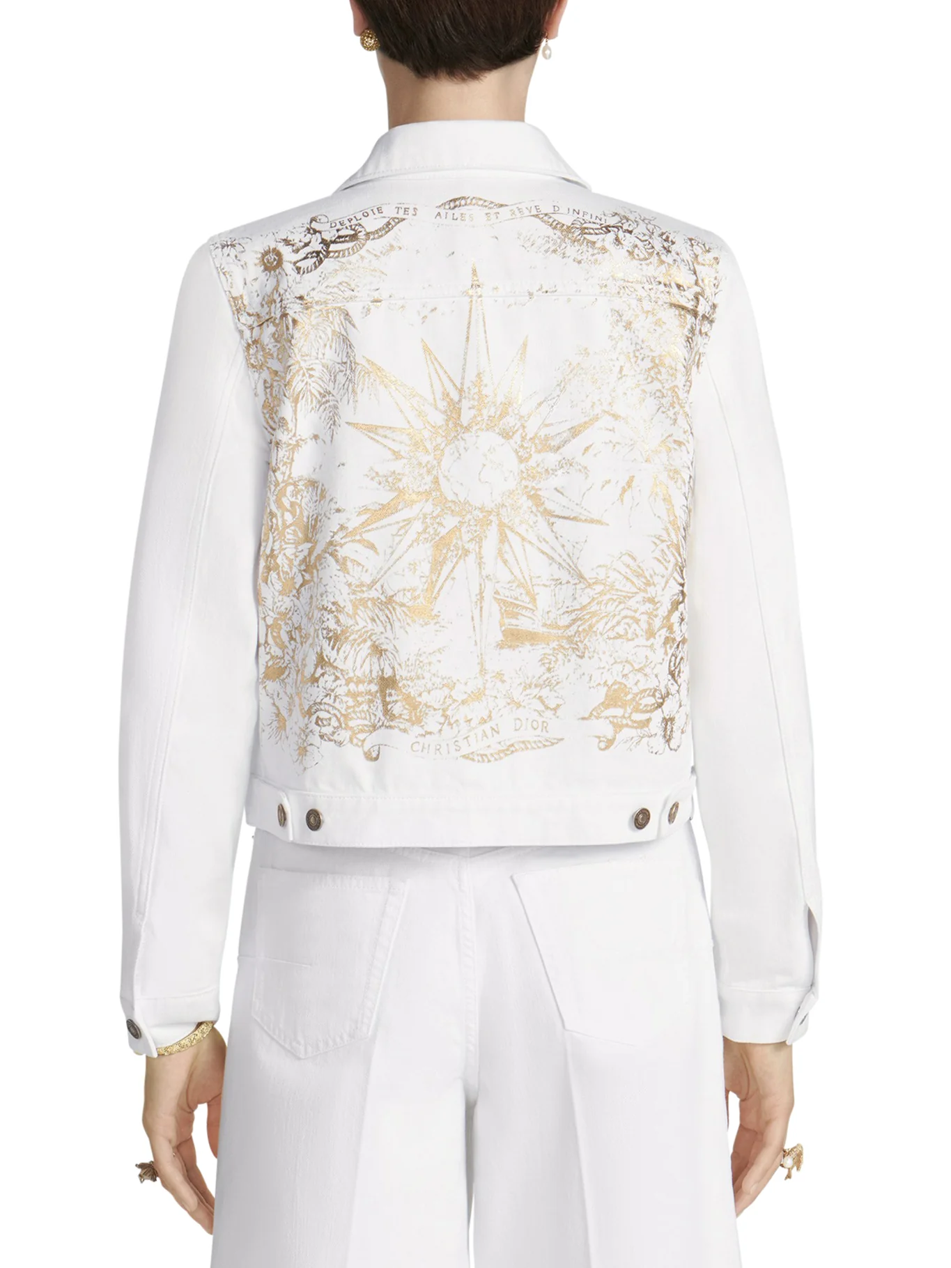 White cotton denim with gold Rêve d`Infini motif - Image 5