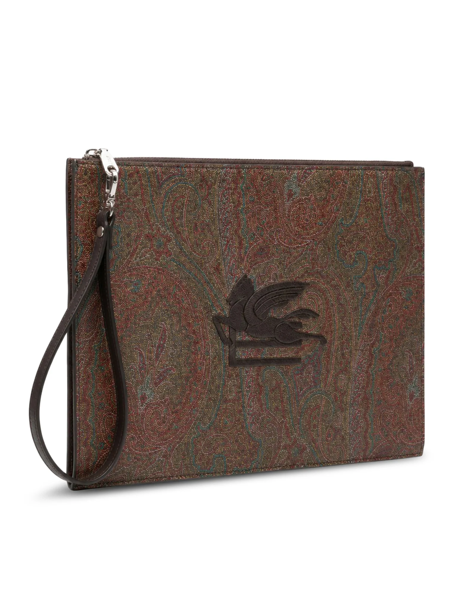 BROWN PAISLEY JACQUARD CANVAS CLUTCH WITH LOGO EMBROIDERY ON THE FRONT AND WRIST STRAP - Image 2