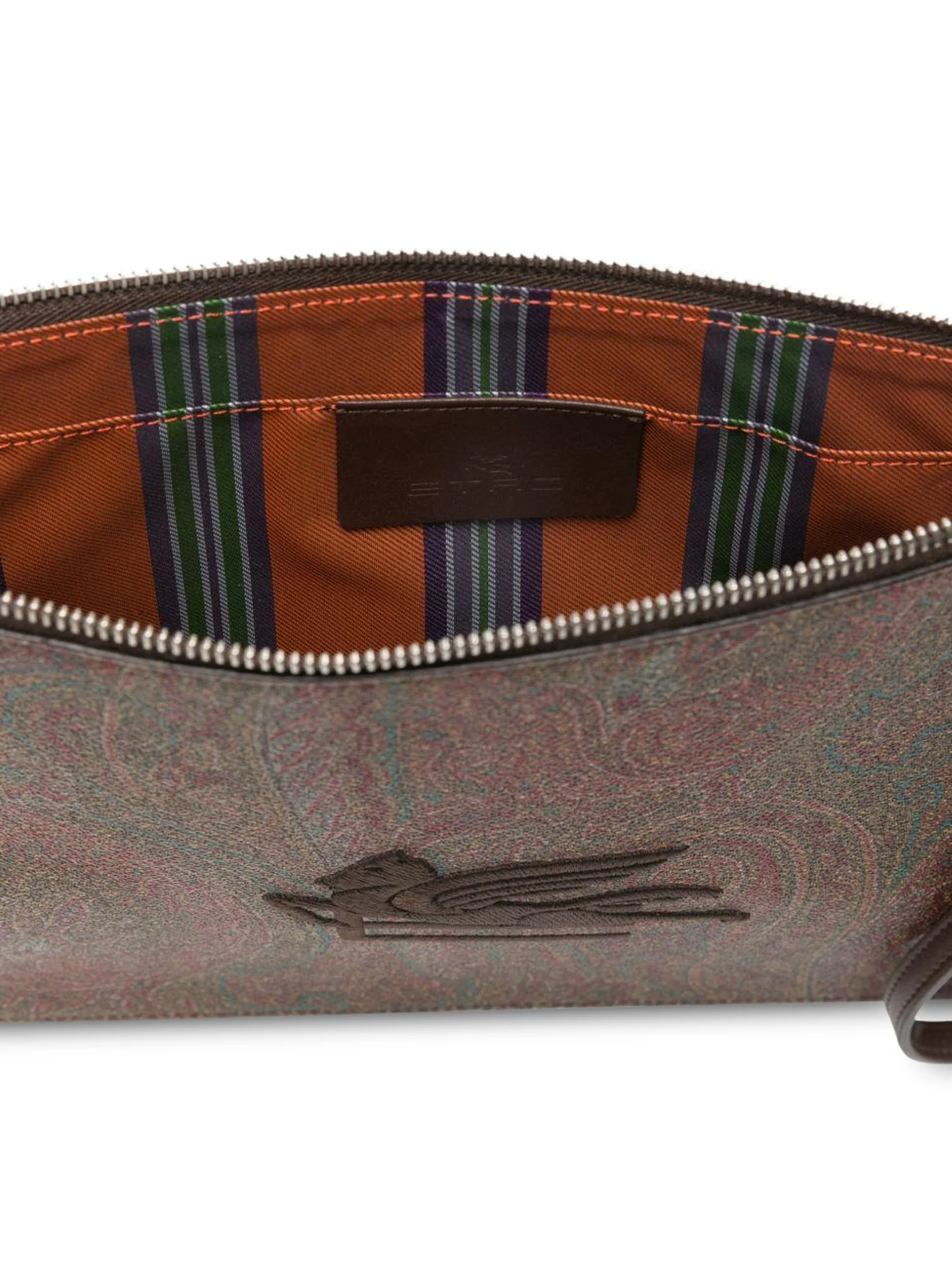 BROWN PAISLEY JACQUARD CANVAS CLUTCH WITH LOGO EMBROIDERY ON THE FRONT AND WRIST STRAP - Image 4