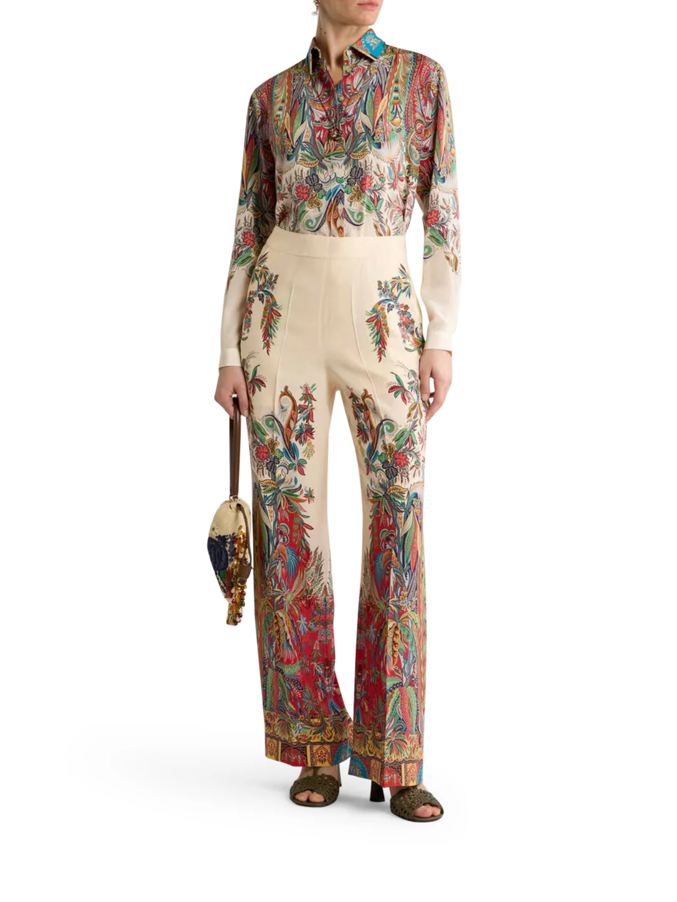 LONG SILK SHIRT WITH PLACED PAISLEY FOLIAGE PRINT - Image 2