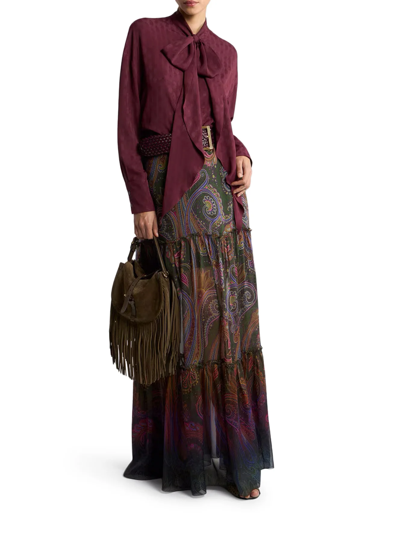 LONG SILK SKIRT WITH PLACEMENT PAISLEY PRINT - Image 2