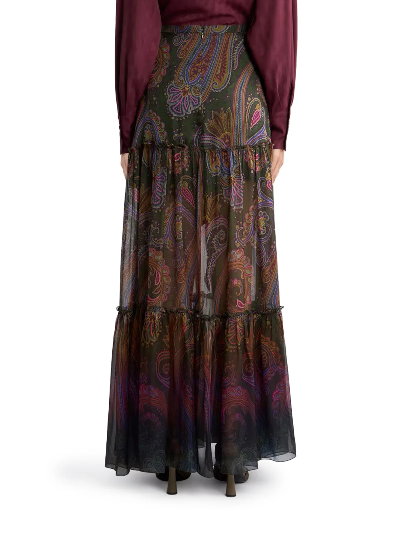 LONG SILK SKIRT WITH PLACEMENT PAISLEY PRINT - Image 4