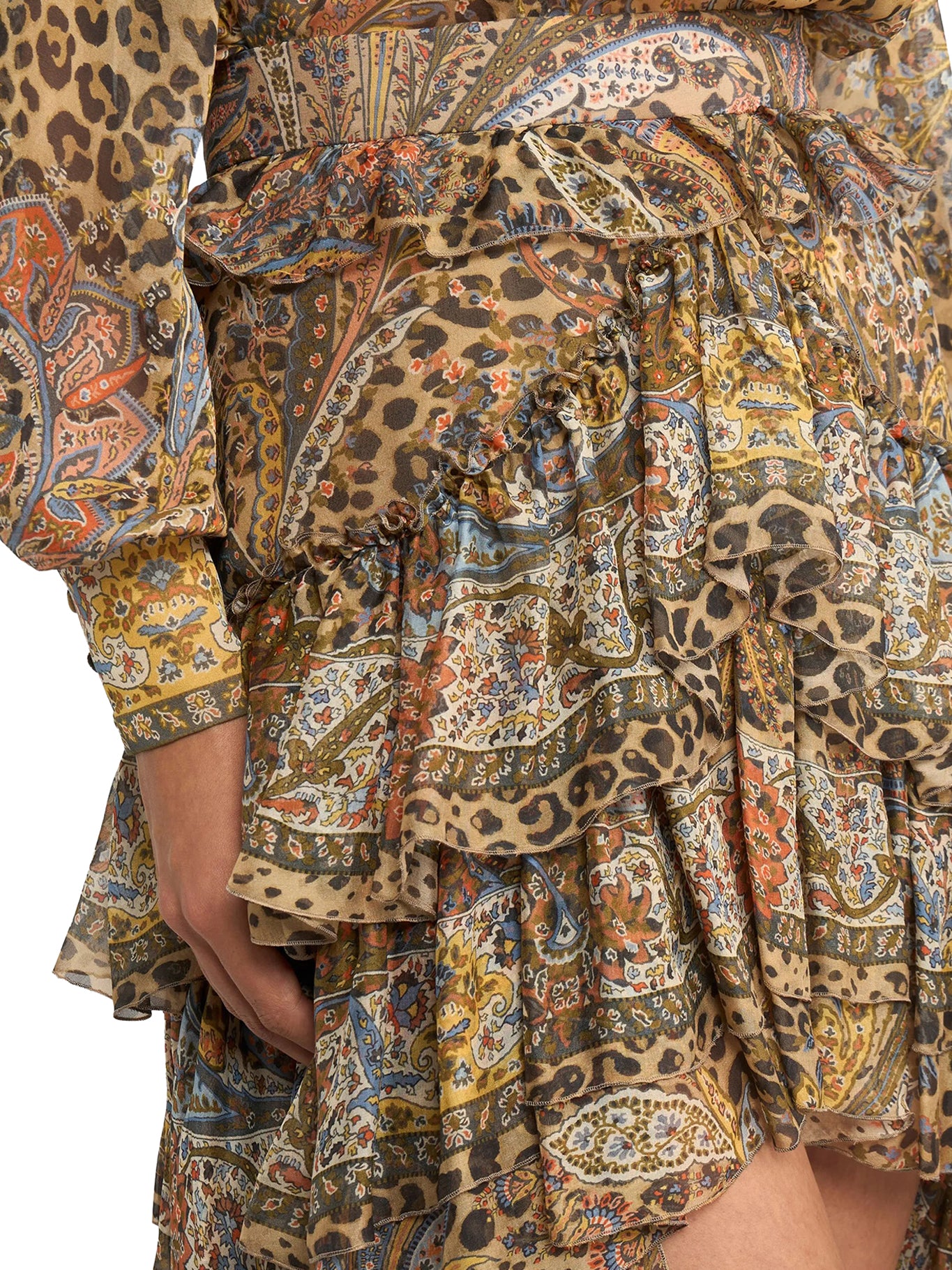 PAISLEY AND ANIMAL PRINT SILK RUFFLED MINI SKIRT - Image 5