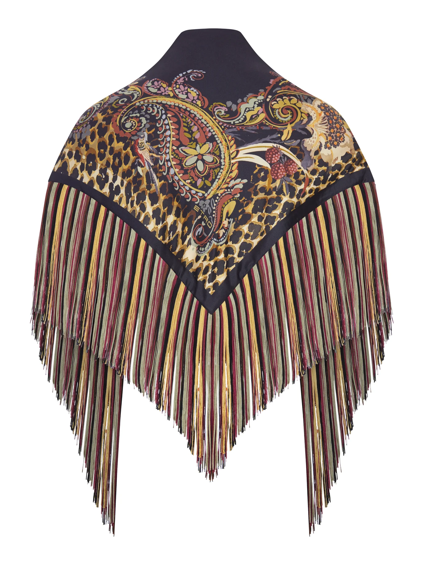 PRINTED SILK SCARF WITH MULTICOLORED FRINGE - Image 2