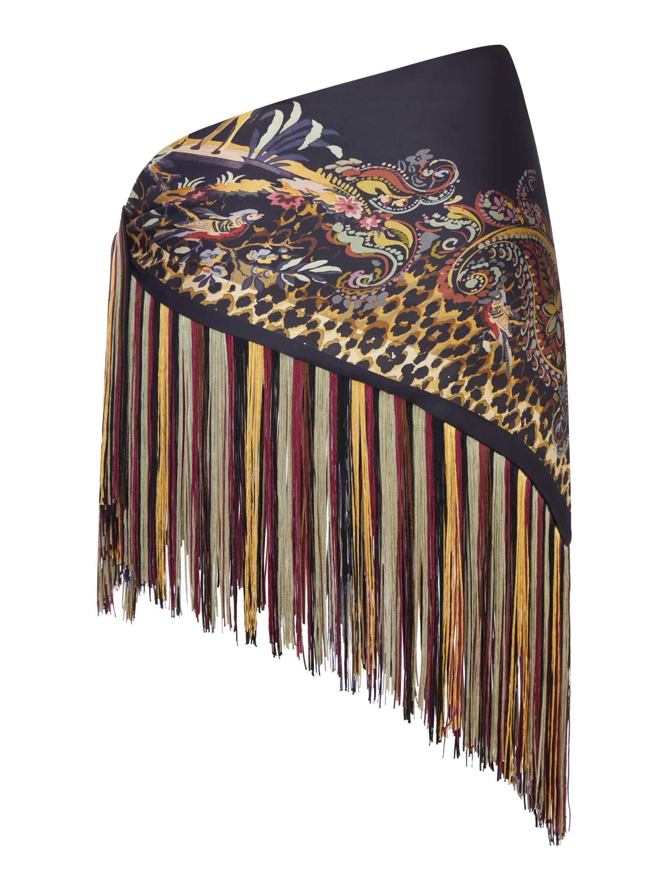 PRINTED SILK SCARF WITH MULTICOLORED FRINGE - Image 4