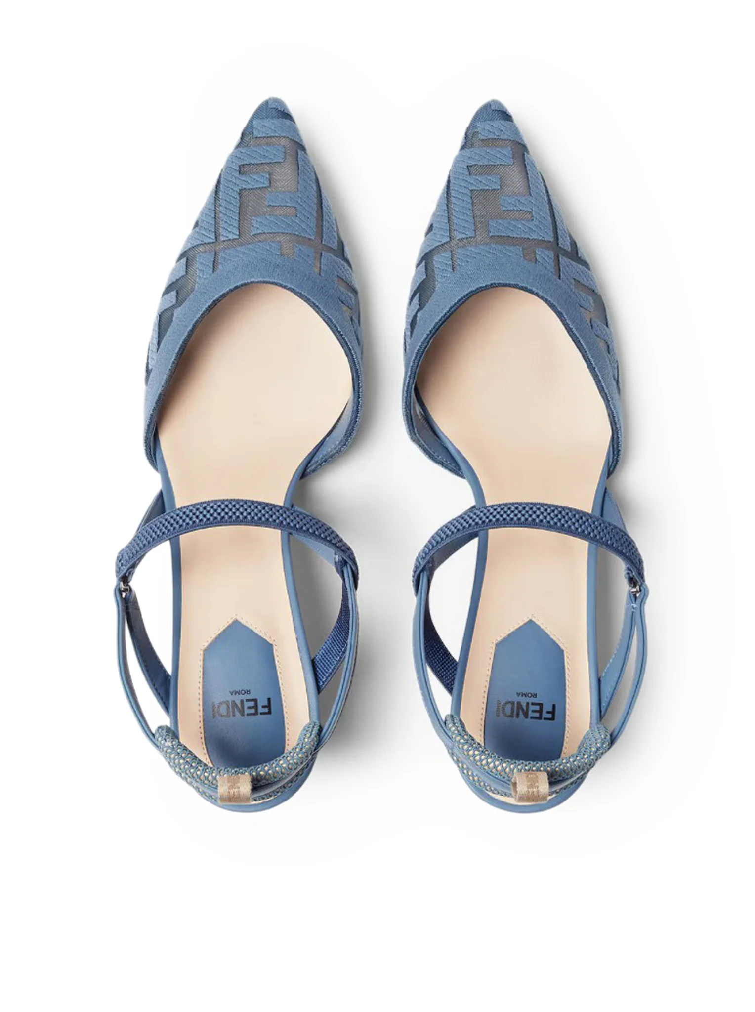 COLIBRÌ LITE SLINGBACK WITH MEDIUM HEEL IN MESH WITH FF EMBROIDERY IN BLUE - Image 5