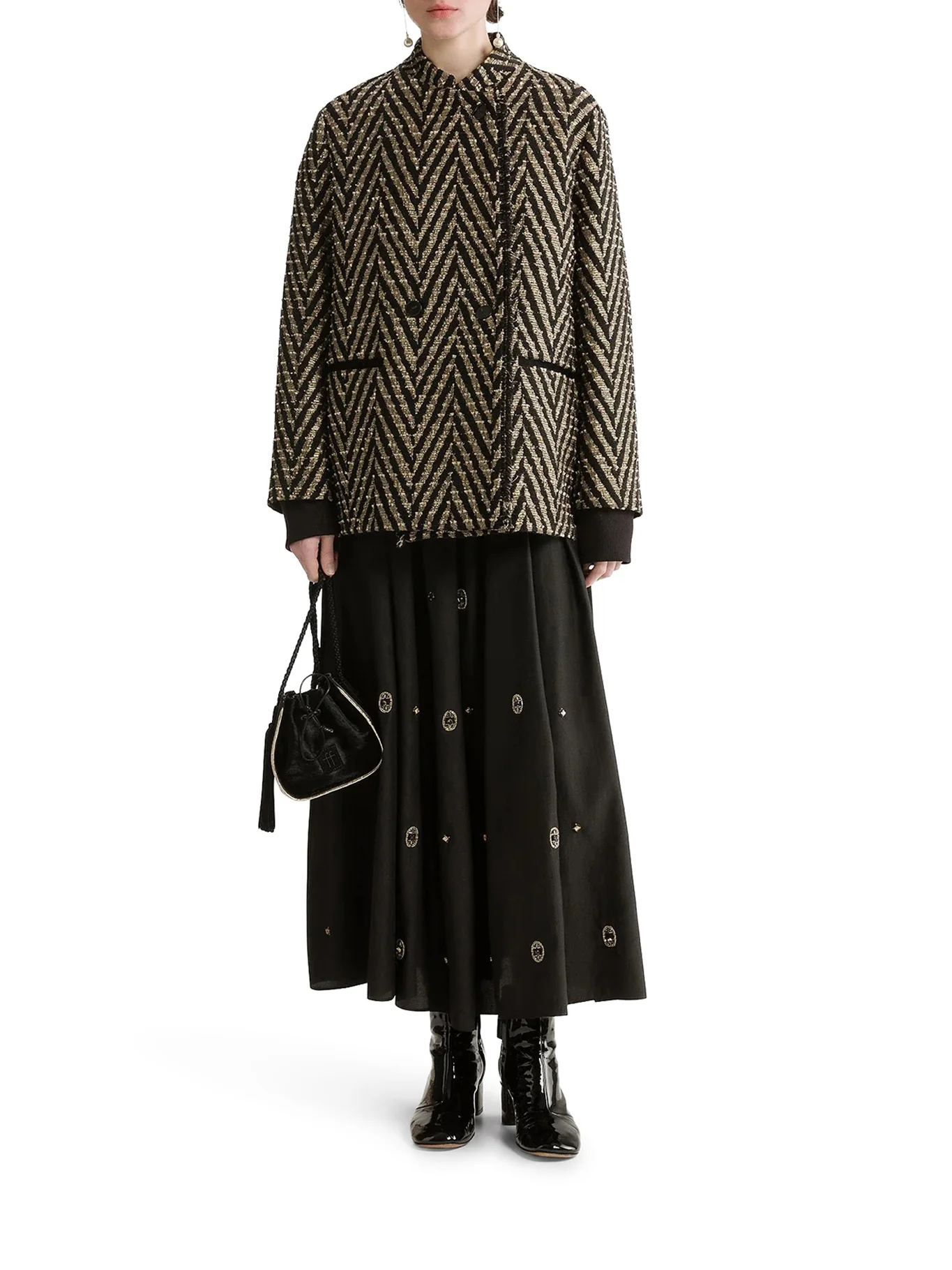 BLACK CHEVRON JAQUARD OVER-JACKET - Image 2