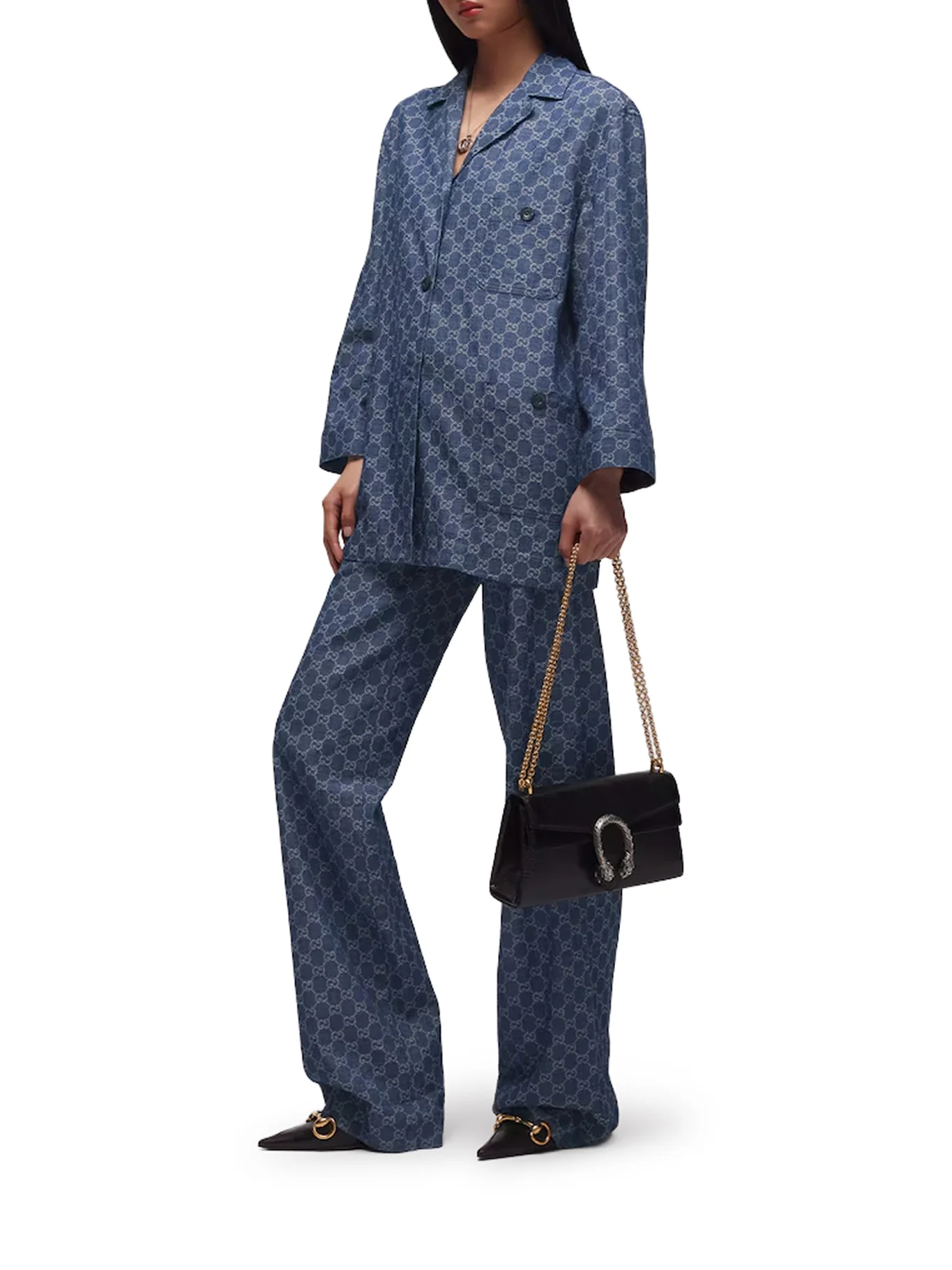 GG JACQUARD COTTON DENIM TROUSERS - Image 2