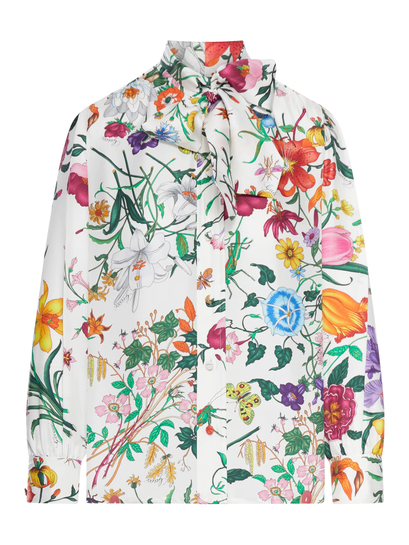 PRINTED SILK TWILL SHIRT WITH BOW