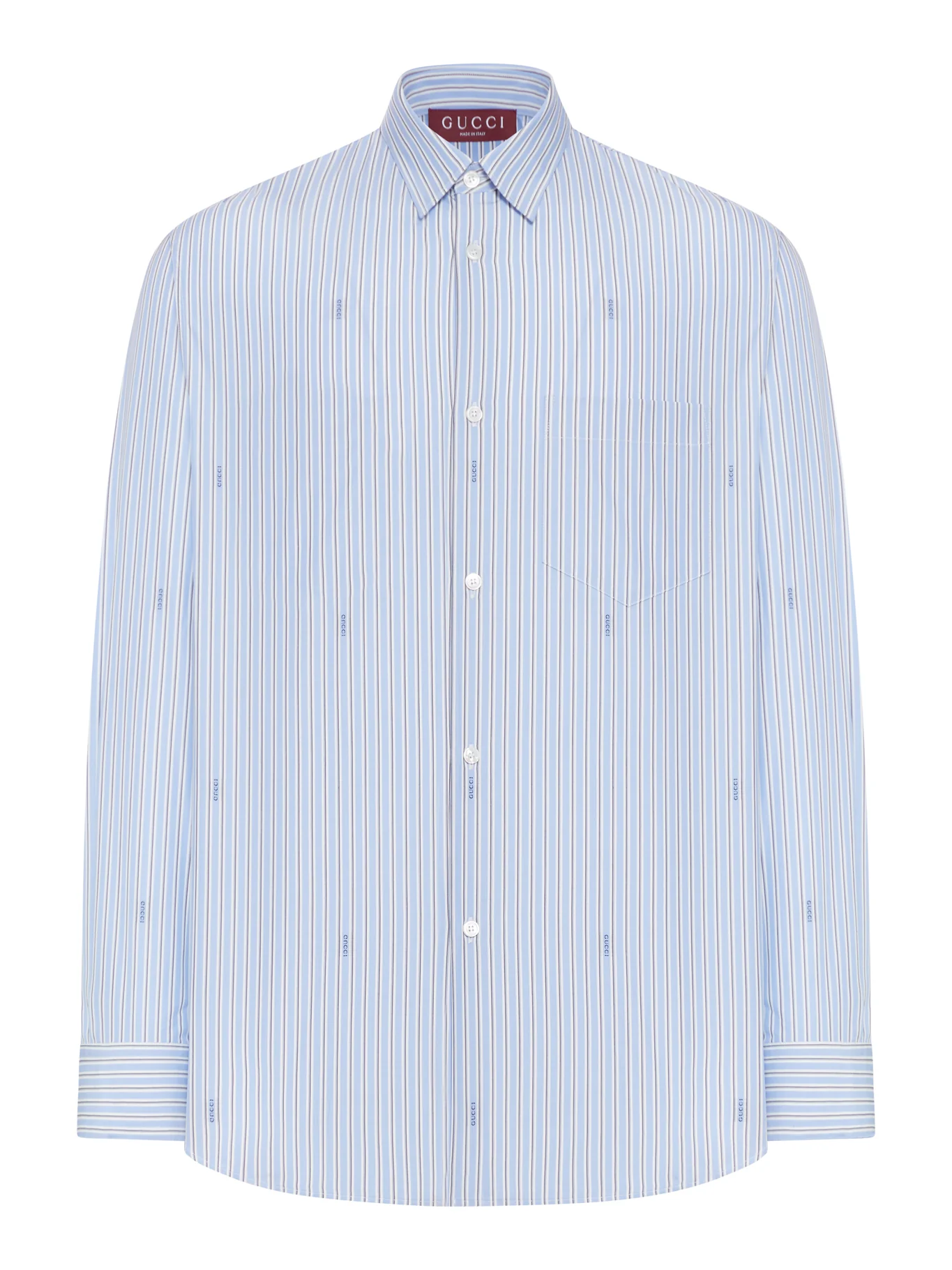 STRIPED COTTON POPLIN SHIRT WITH GUCCI LOGO