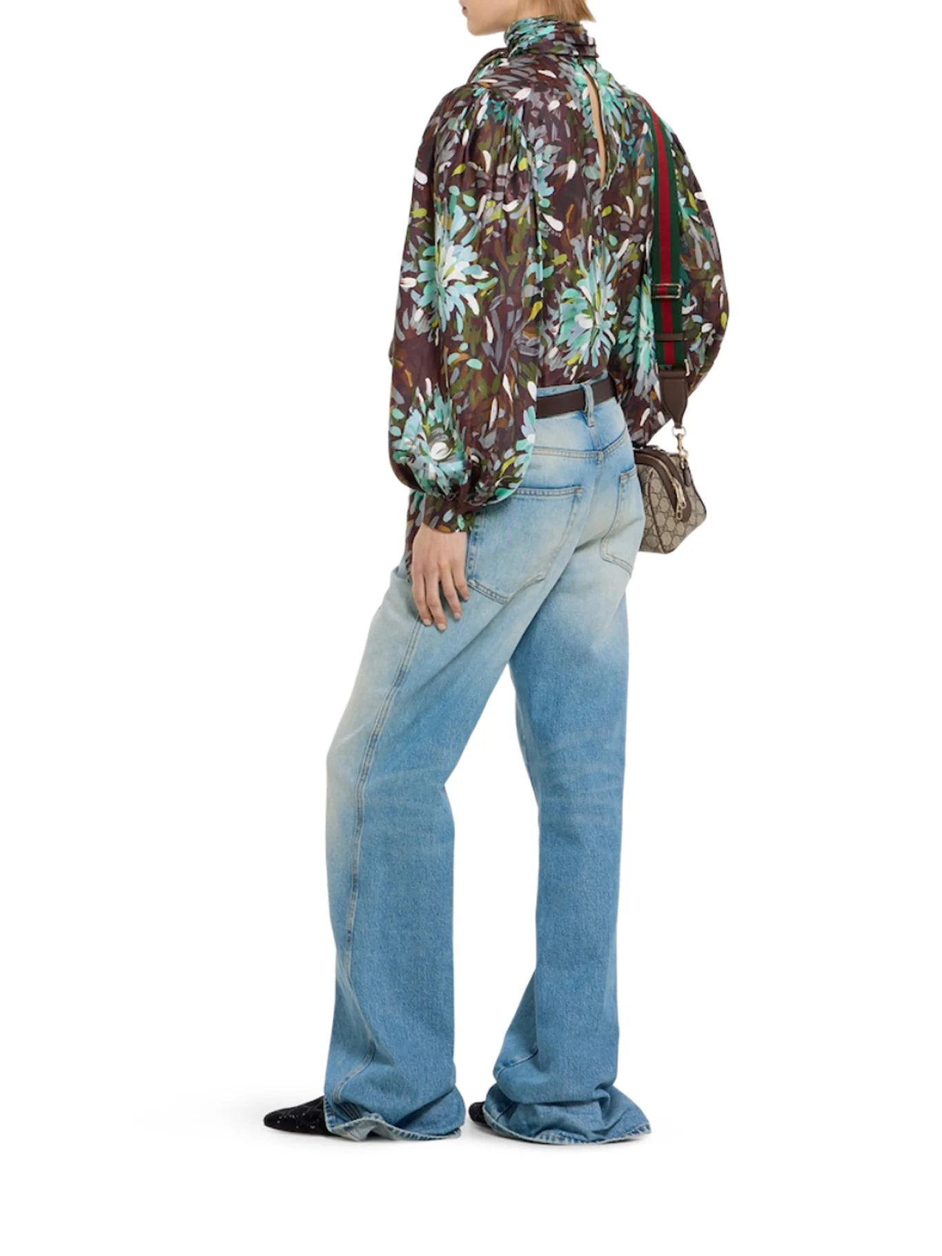 WASHED-EFFECT DENIM FLARE TROUSERS - Image 3
