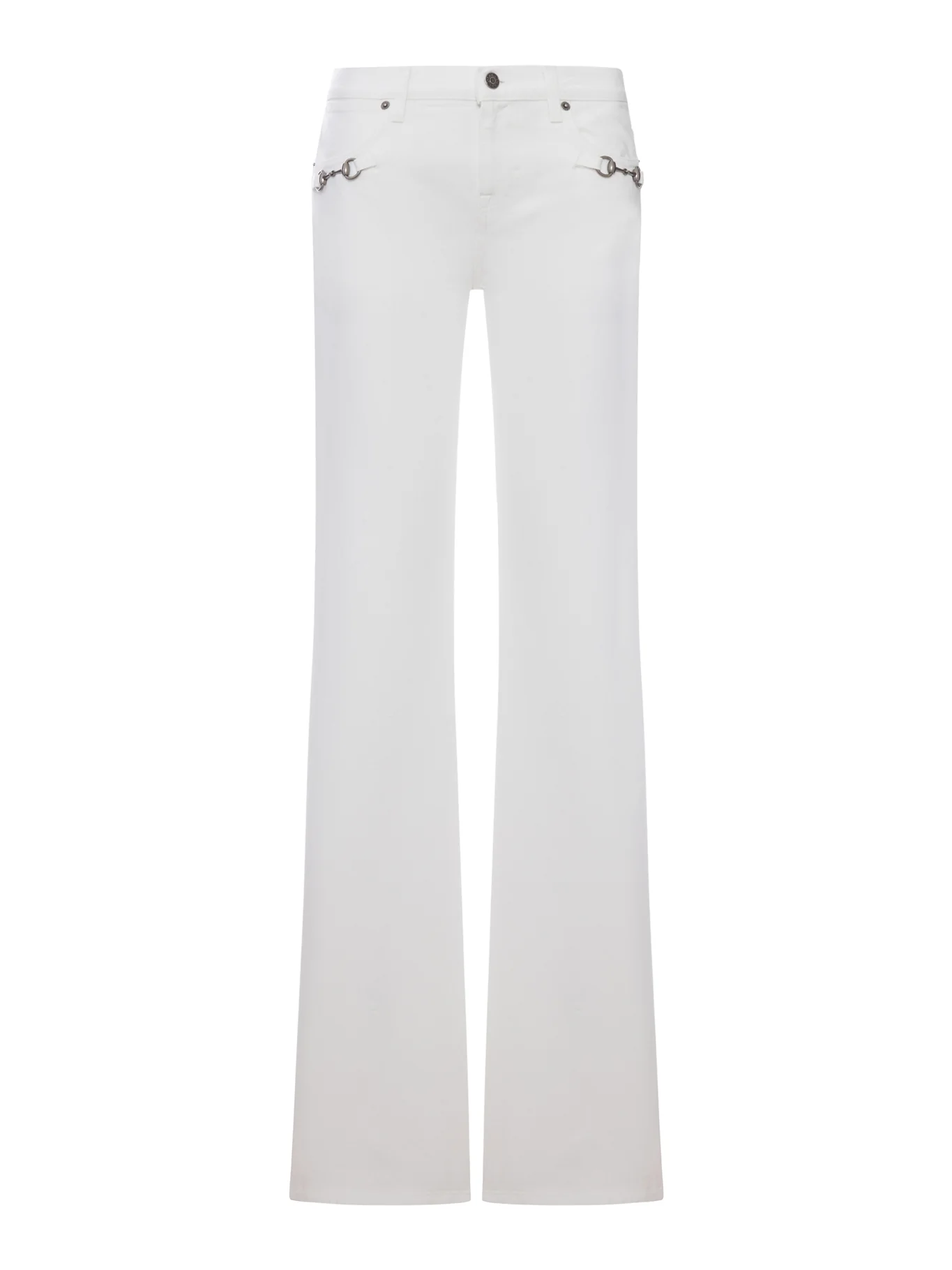 WHITE FLARE JEANS WITH CLAMPS
