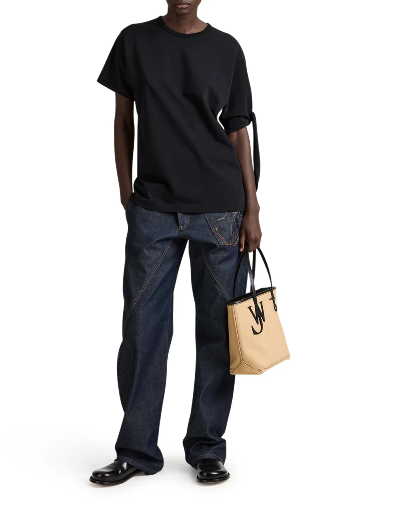BLACK T-SHIRT WITH KNOTTED SLEEVES - Image 2