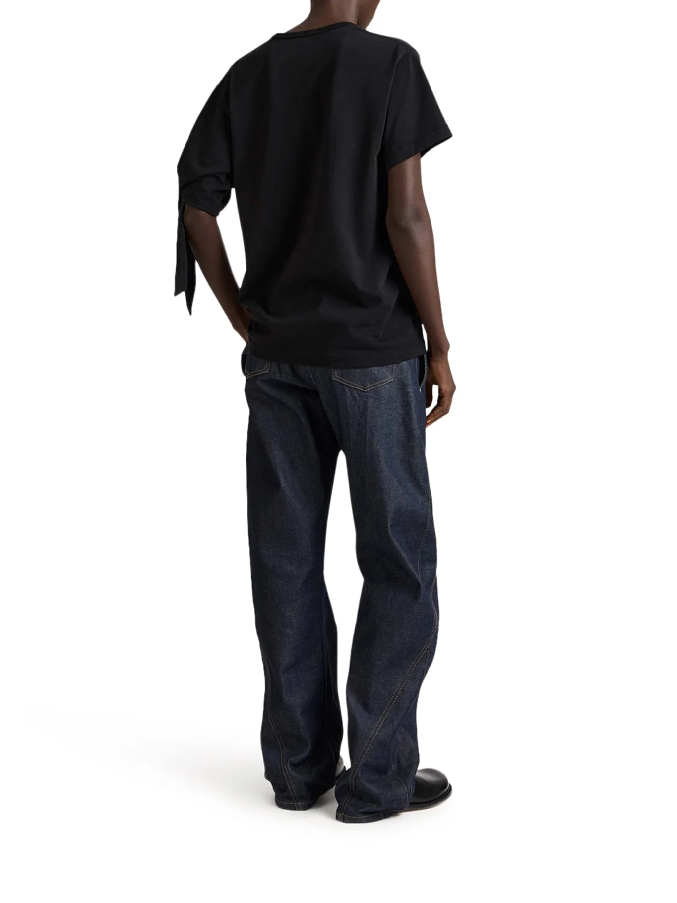 BLACK T-SHIRT WITH KNOTTED SLEEVES - Image 3