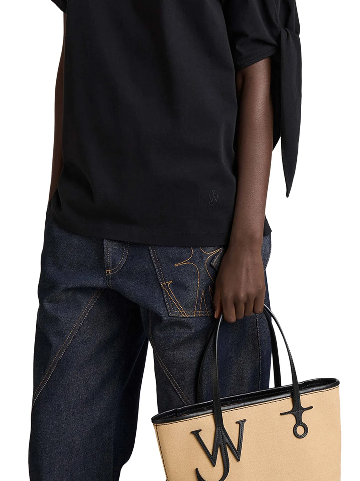 BLACK T-SHIRT WITH KNOTTED SLEEVES - Image 4