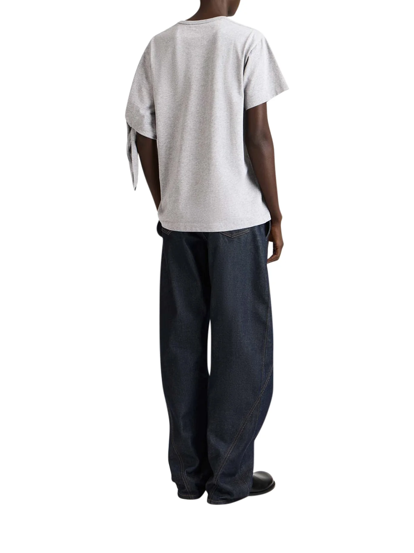 MELANGE EFFECT T-SHIRT WITH KNOTTED SLEEVES - Image 3