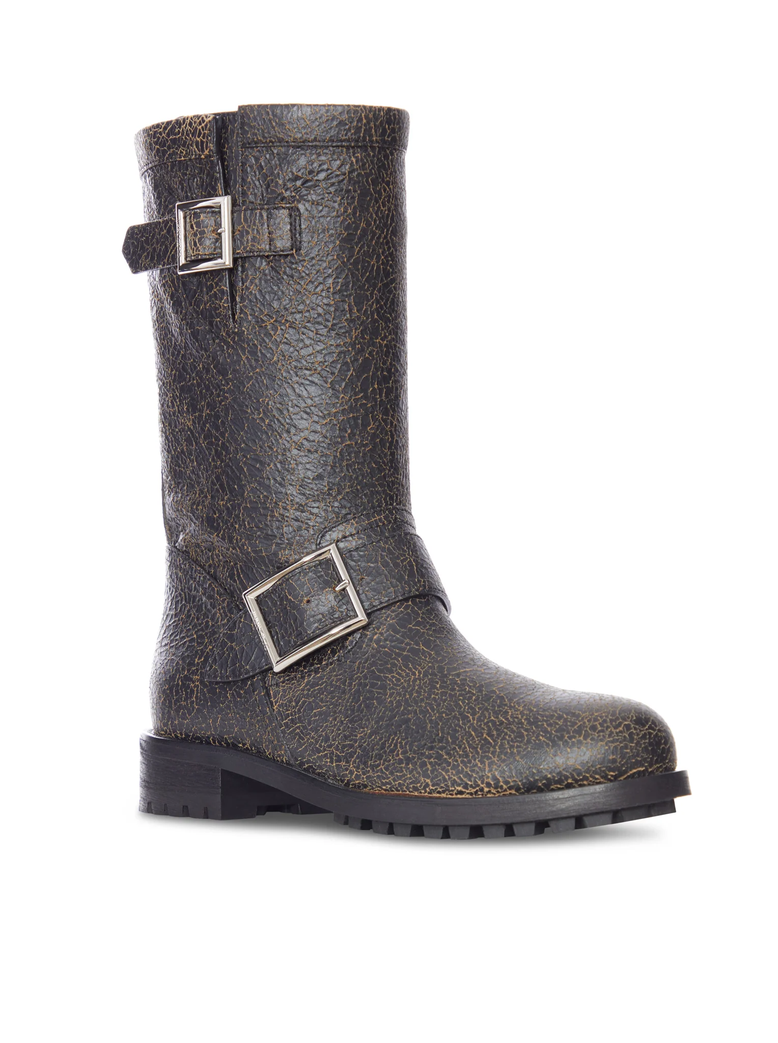 CRACKLED LEATHER BIKER BOOTS WITH BUCKLES - Image 2