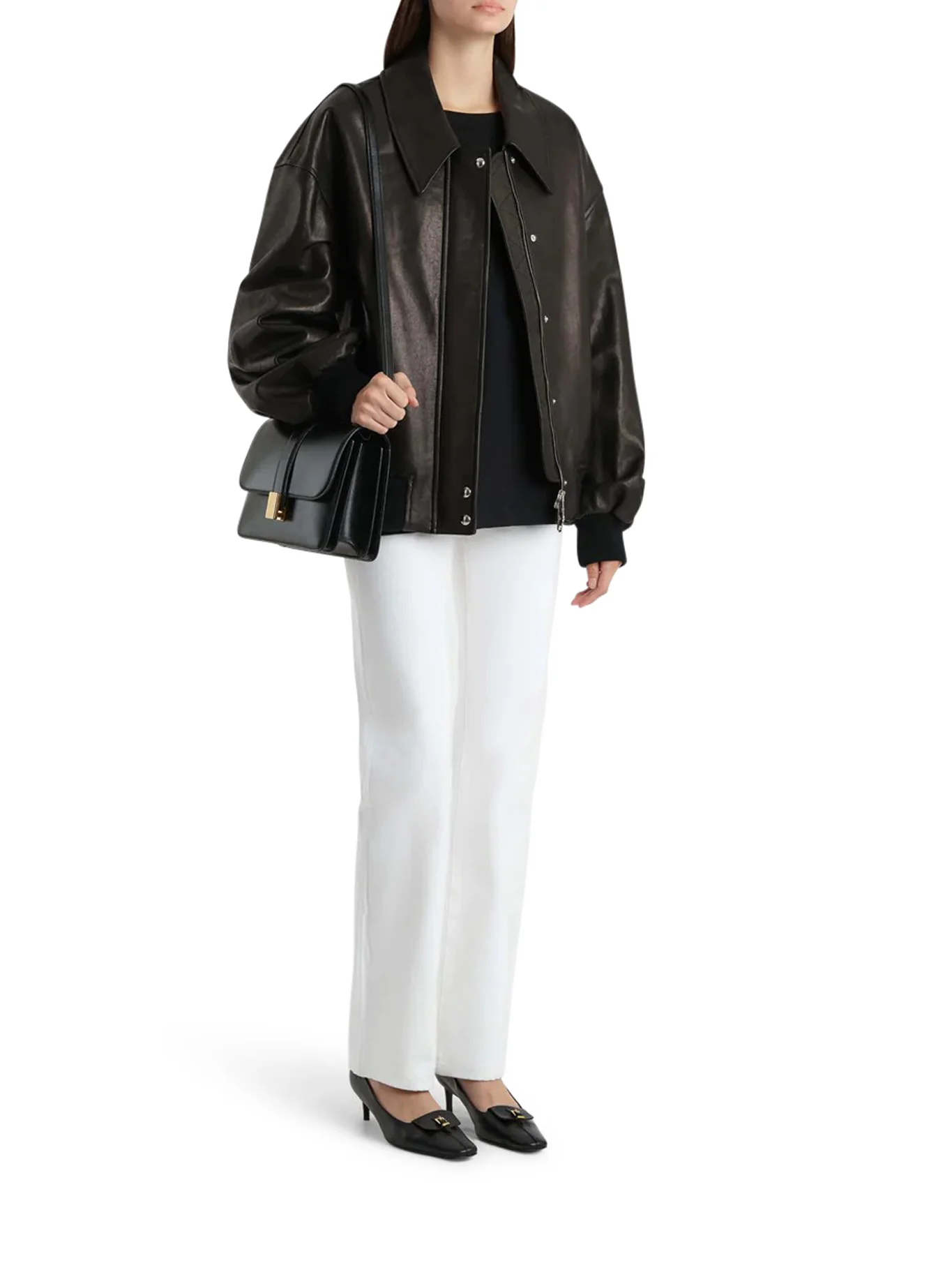 SHELMAN LEATHER BOMBER JACKET WITH WIDE NECK - Image 2