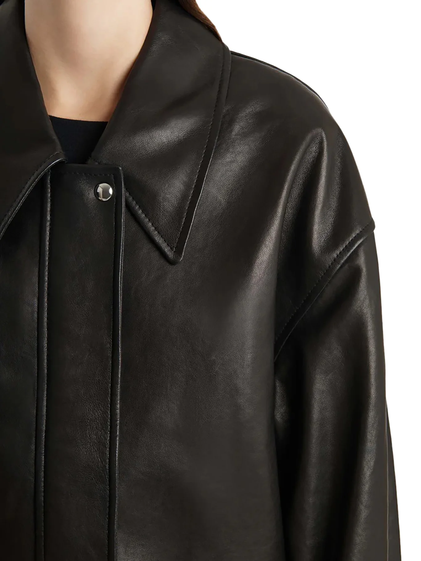 SHELMAN LEATHER BOMBER JACKET WITH WIDE NECK - Image 6