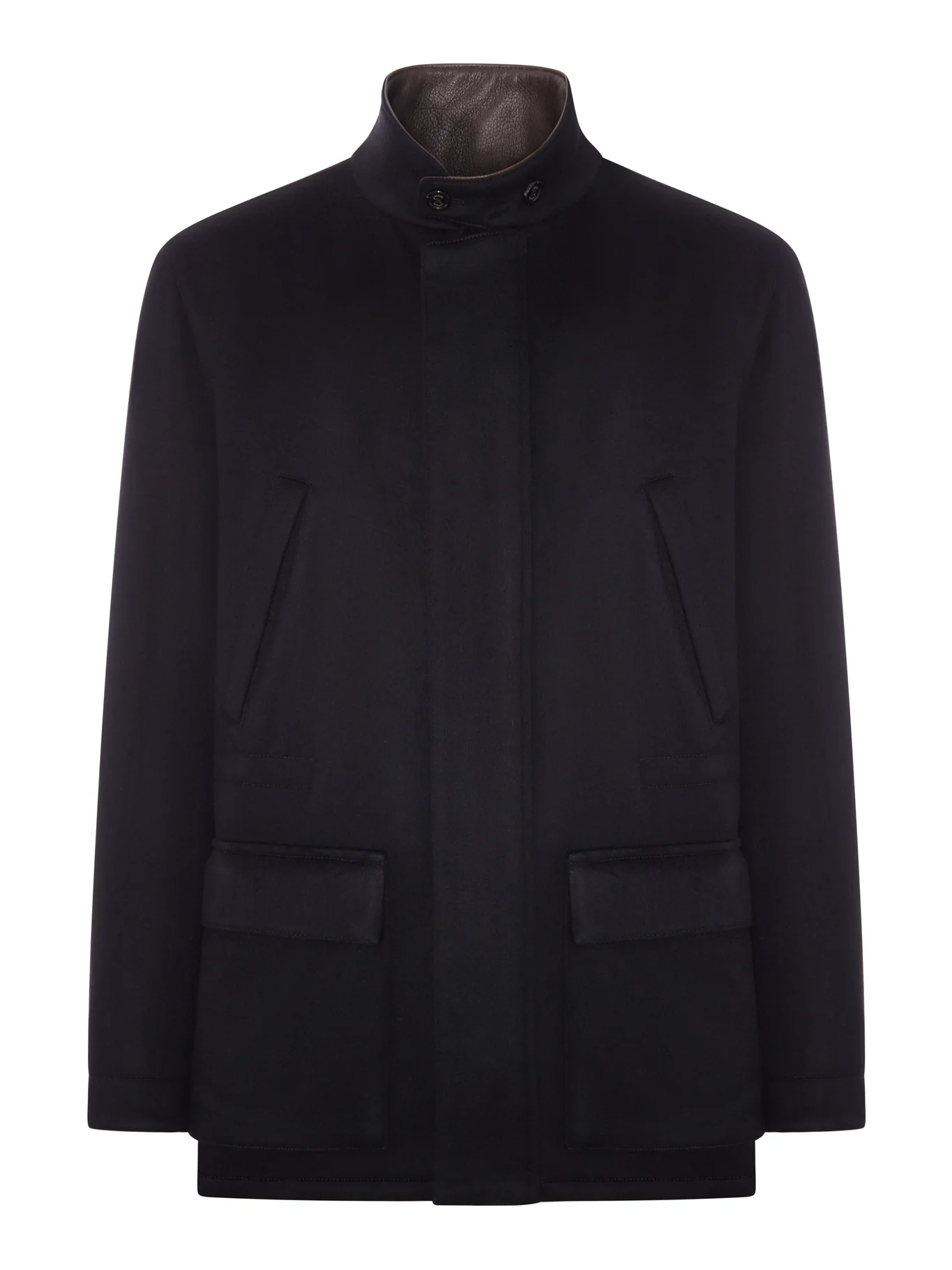 SHORT CASHMERE COAT WITH LEATHER COLLAR