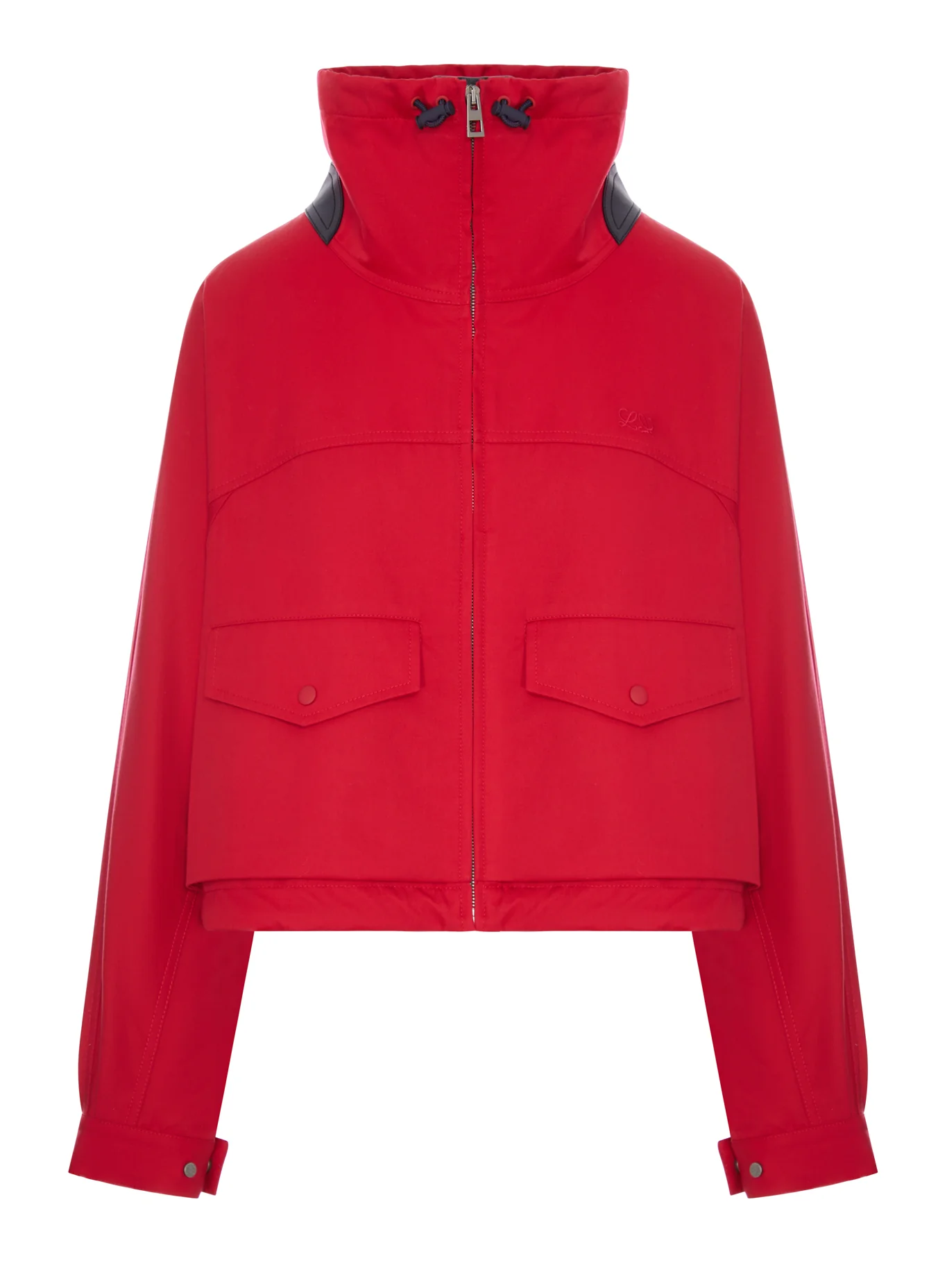 COTTON AND SILK GABARDINE JACKET WITH CONTRASTING LEATHER DETAILS