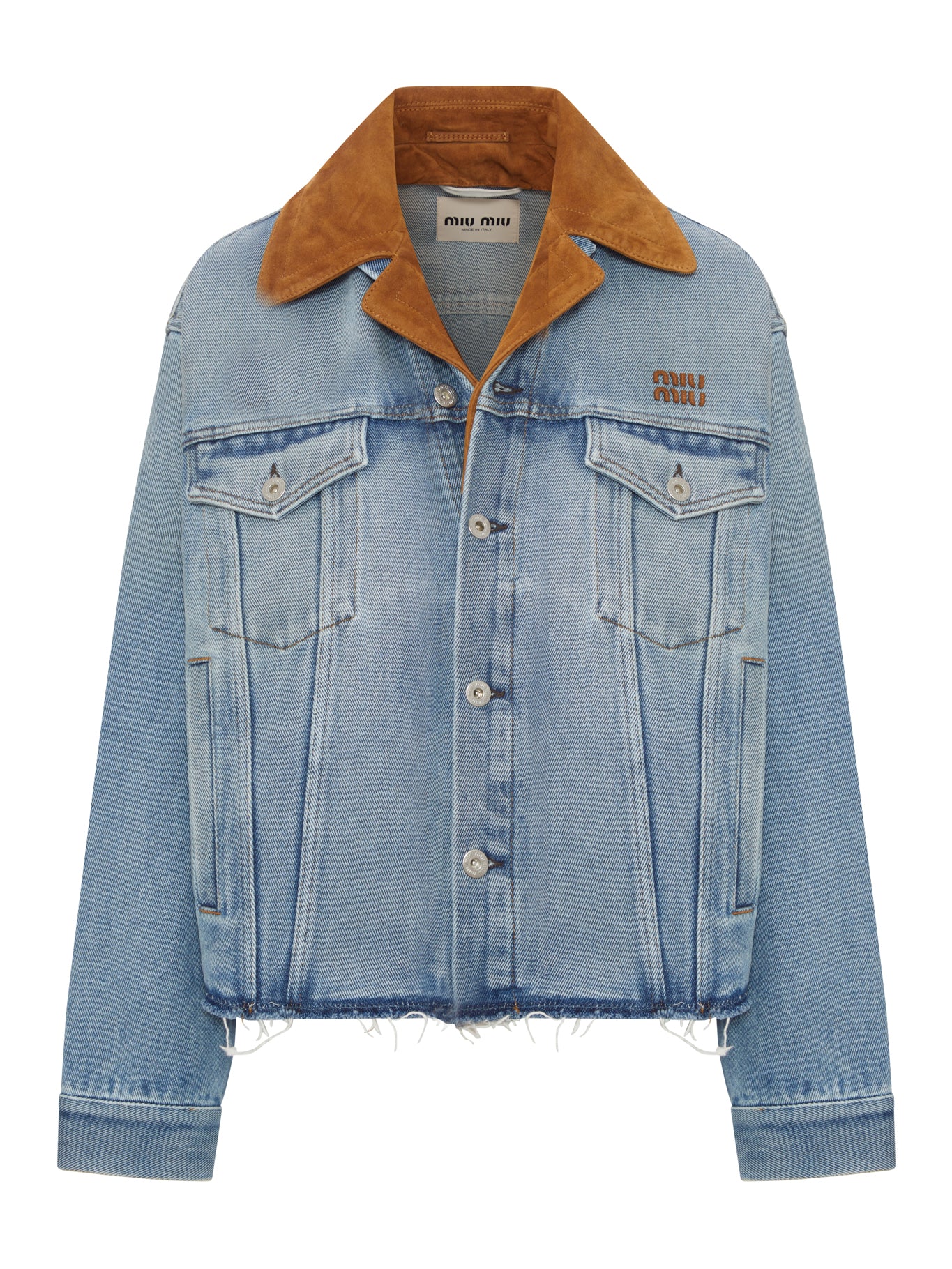 BLOUSON IN WASHED DENIM AND SUEDE