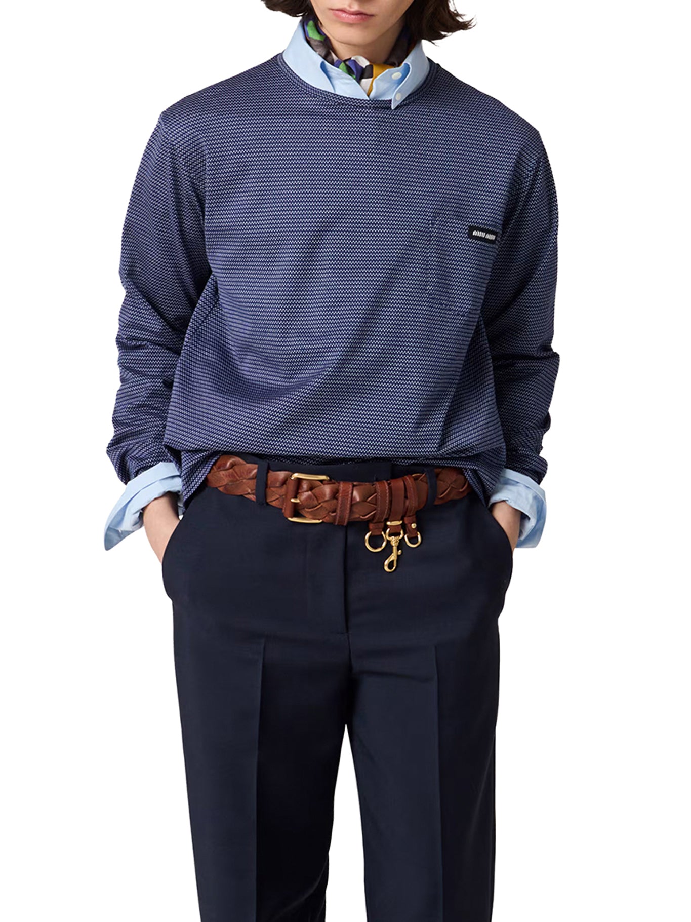 JACQUARD JERSEY T-SHIRT WITH LOGO PATCH - Image 2