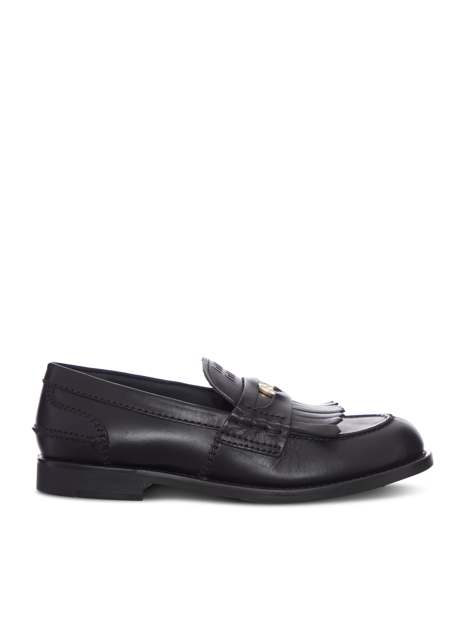 LEATHER MOCCASIN WITH FRINGES AND LOGO DETAIL